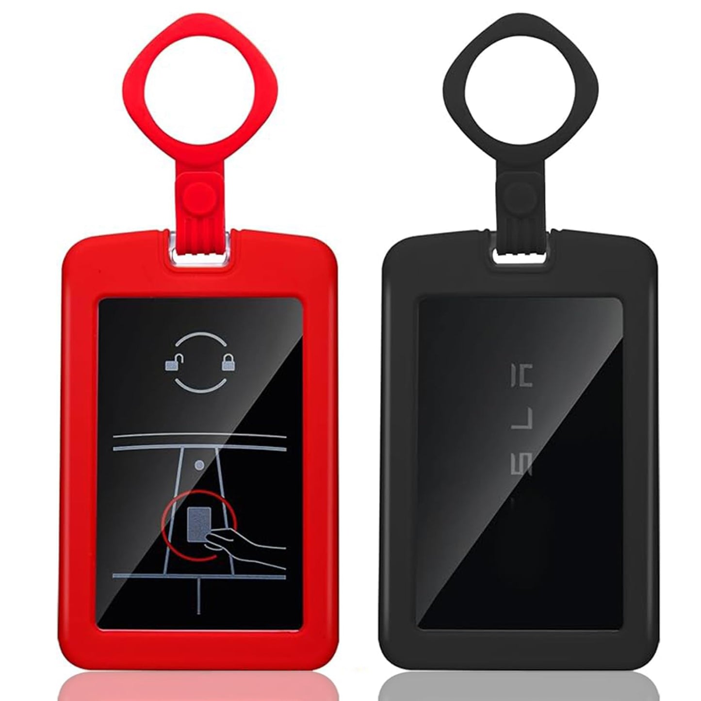 2 Pieces Key Card Holder Case for Tesla, Silicone Key Card Holder Compatible with Tesla Model 3 Y S X Key Cards, Black and Red