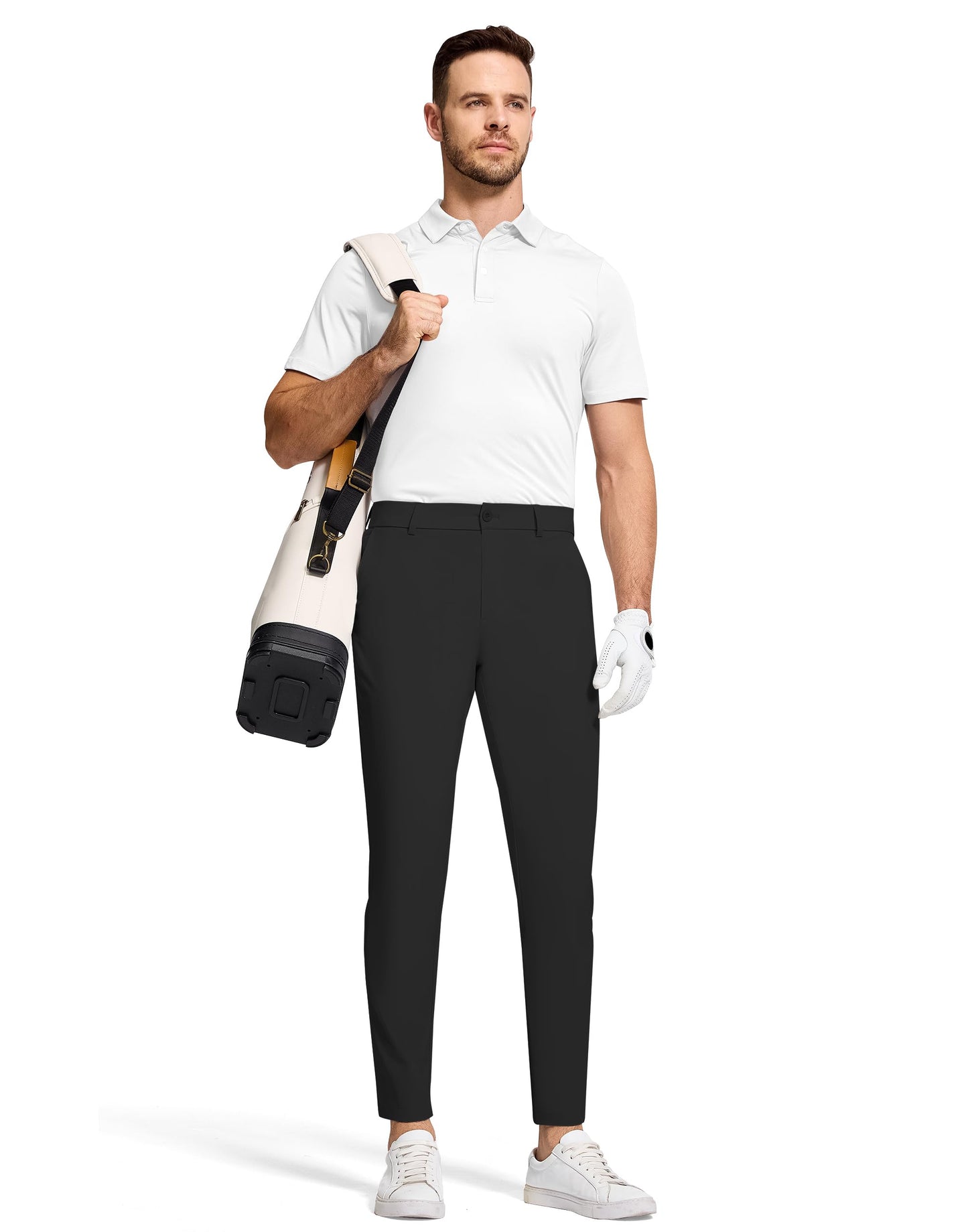 SERAMY Men's Golf Dress Pants 30" Inseam Stretch Skinny Tapered Lightweight Breathable Chino Trousers with Pockets for Casual Work Black 34