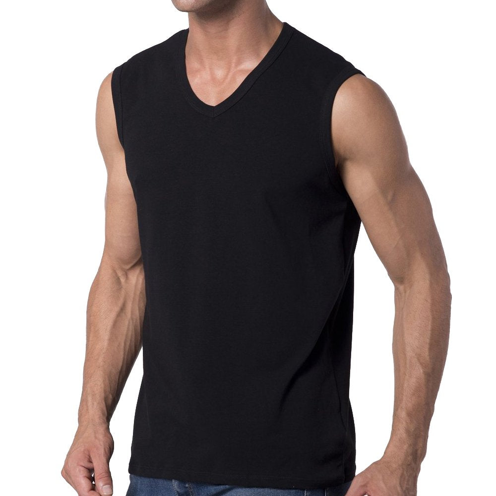 Y2Y2 Men's Sleeveless V-Neck T-Shirt, Black, L (42"-44")