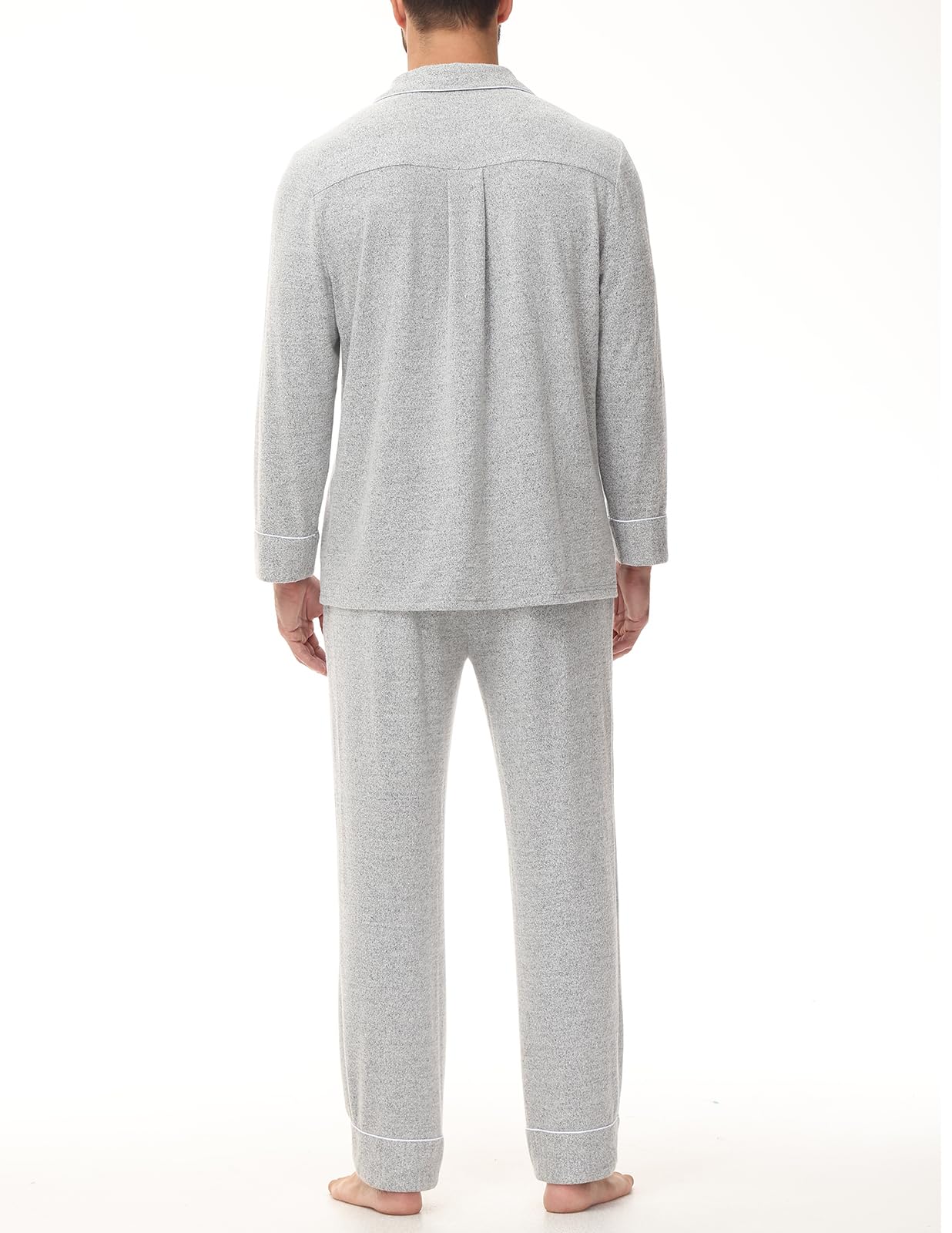 Veseacky Mens Pajamas Set Flannel Long Sleeve Soft Pajamas for Men Button Down Sleepwear Nightwear Pjs Lounge Sets with Pockets (Grey,XL)