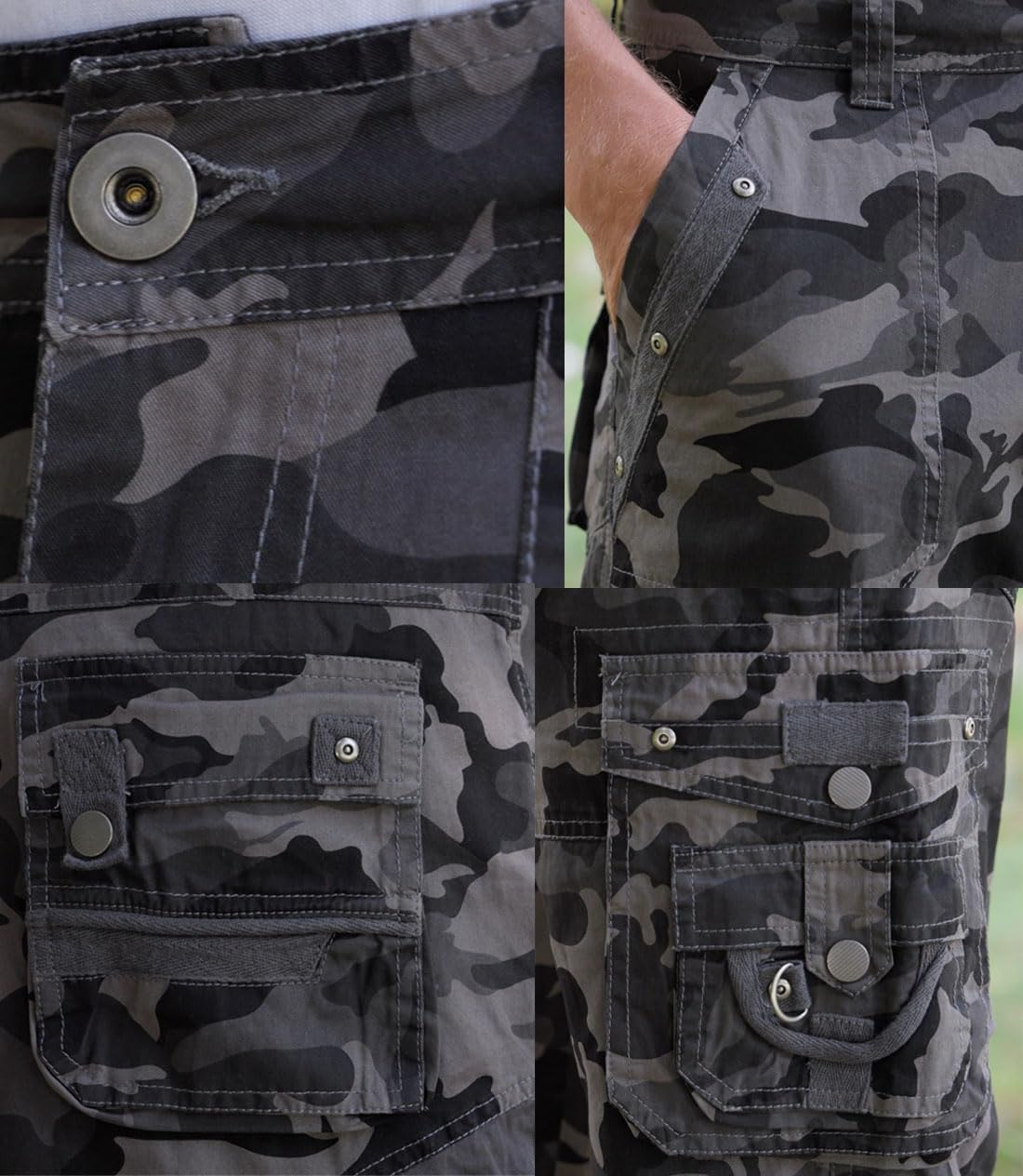 VOPOKER Mens Cargo Short Cotton Twill Relaxed Fit Multi Pocket Hiking Shorts Casual Classic Zipper Cargo Outdoor Work Black Camo 34