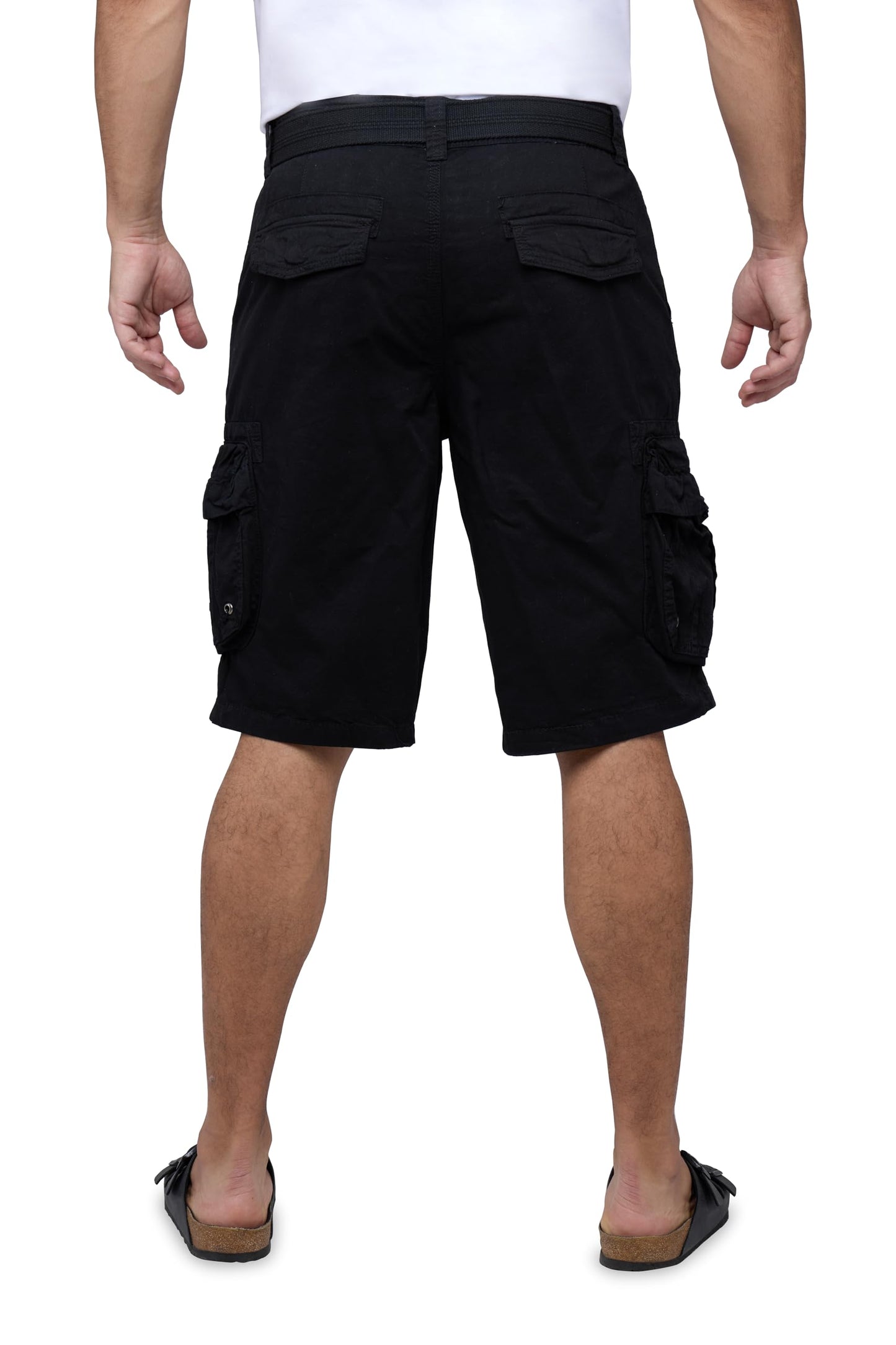 RAW X Mens Belted Cargo Shorts, Relaxed Fit Casual Knee Length Cargo Shorts for Men, Black, 28