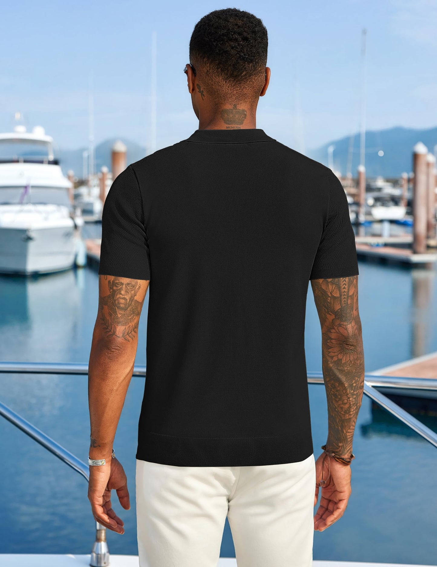 COOFANDY Men's Short Sleeve Knit Polo Shirts Casual Summer Polo Shirt Zipper Golf Shirt Black