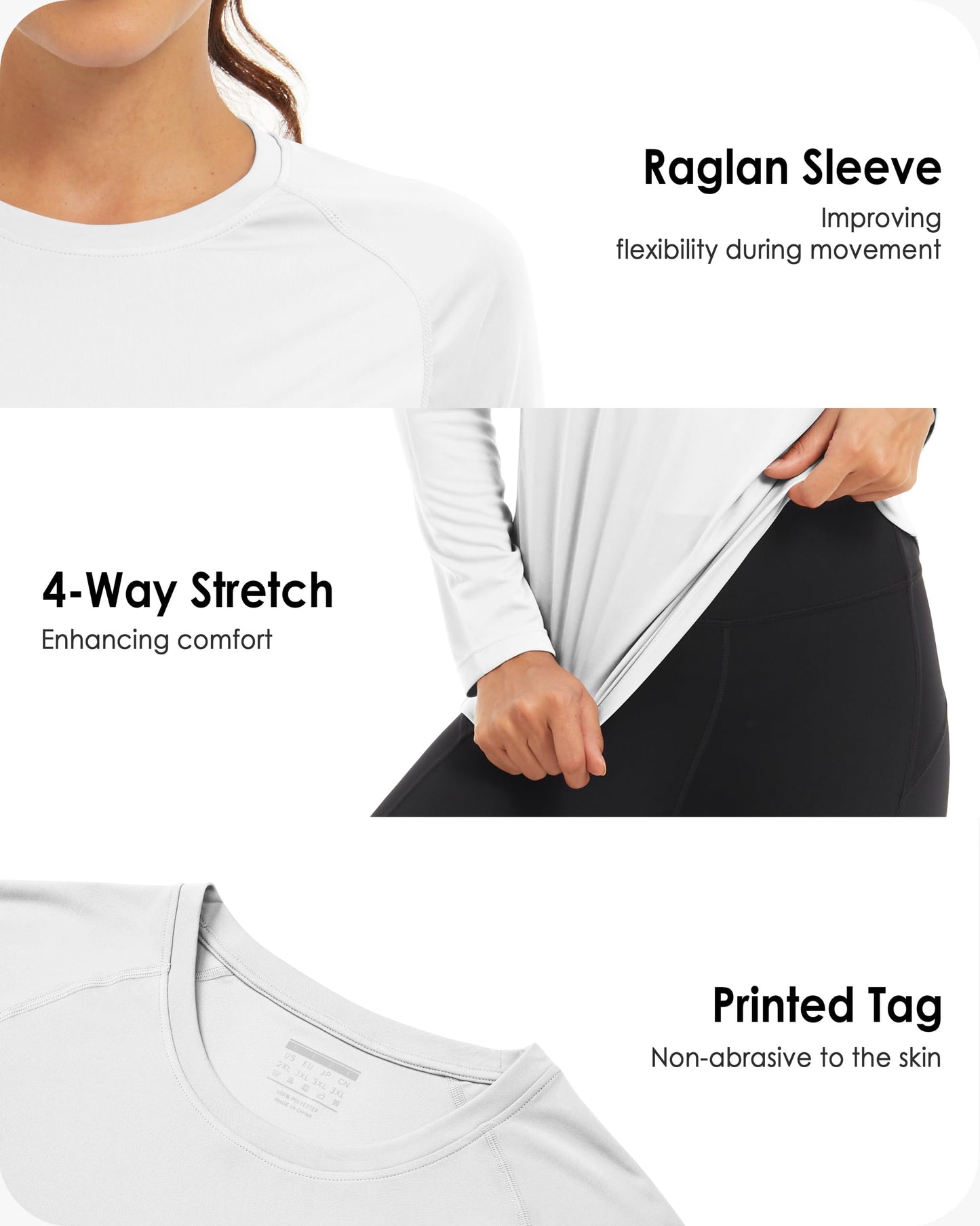 Boladeci Womens Swim Shirts White Long Sleeve Rash Guard Quick Dry UPF 50+ UV Protection Sun Shirt Workout Tops SPF T-Shirts Small