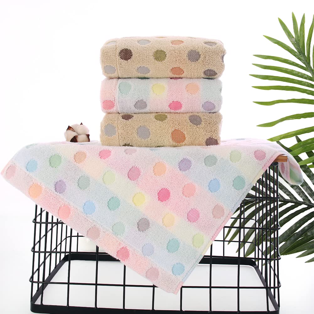 Pidada Hand Towels Set of 4 Colorful Polka Dot Pattern 100% Cotton Soft Absorbent Decorative Towel for Bathroom 13.4 x 30 Inch (Brown)