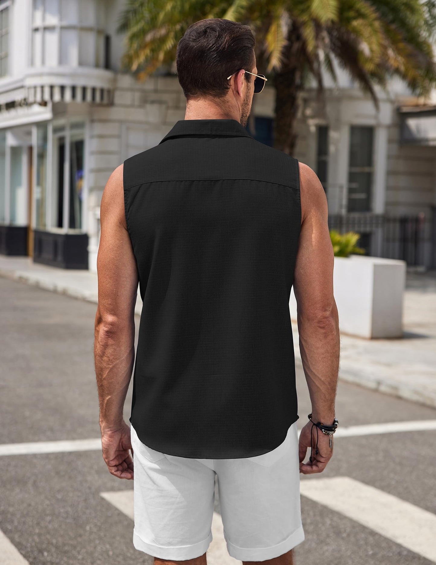 COOFANDY Men Sleeveless Shirt Beach Casual Tank Tops Summer Button Up Tank Tops for Men Black
