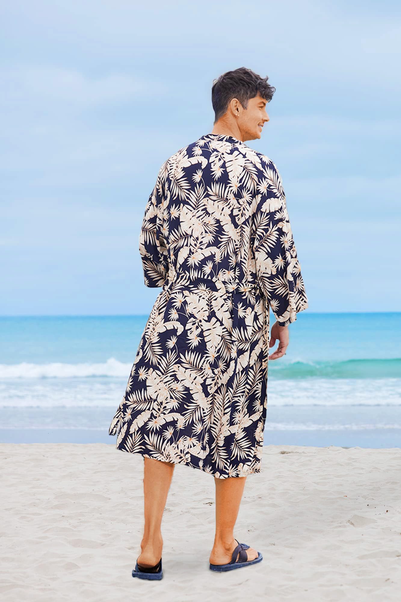 COOFANDY Swim Kimono Men Summer Robes Floral Kimono Robe Beach Shorts Set Japanese Robe Set Open Front Cardigan With Belt
