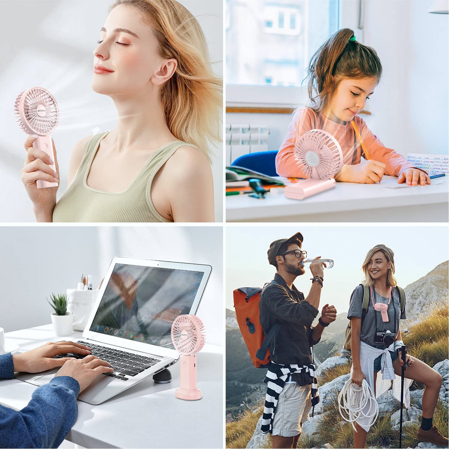 BICKON Handheld Portable Fan With USB Rechargeable Battery, 3 Adjustable Speed Personal Desk Table Fan With Base, Lightweight for Makeup, Travel, Outdoor Indoor Office - Women, Girls, Kids