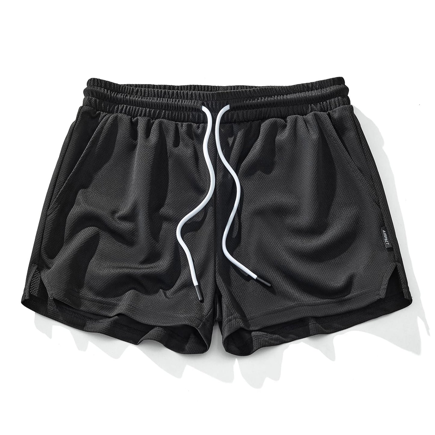 AIMPACT Mens Mesh Running Shorts Gym Athletic Workout Shorts for Men 3 inch Sports Shorts with Pocket(Black L)