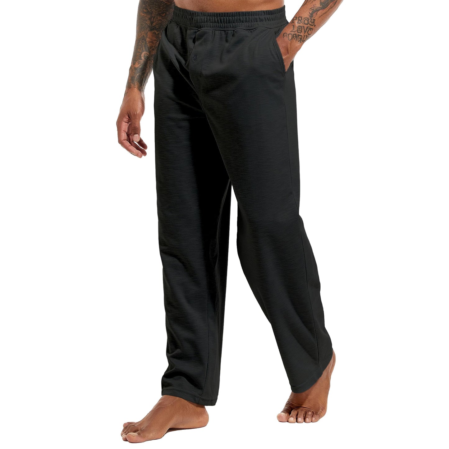 Inner Wish Men's Pajama Pant, Soft Mens Lounge Pants Sleep Bottoms with Pockets Drawstring, BLACK,L