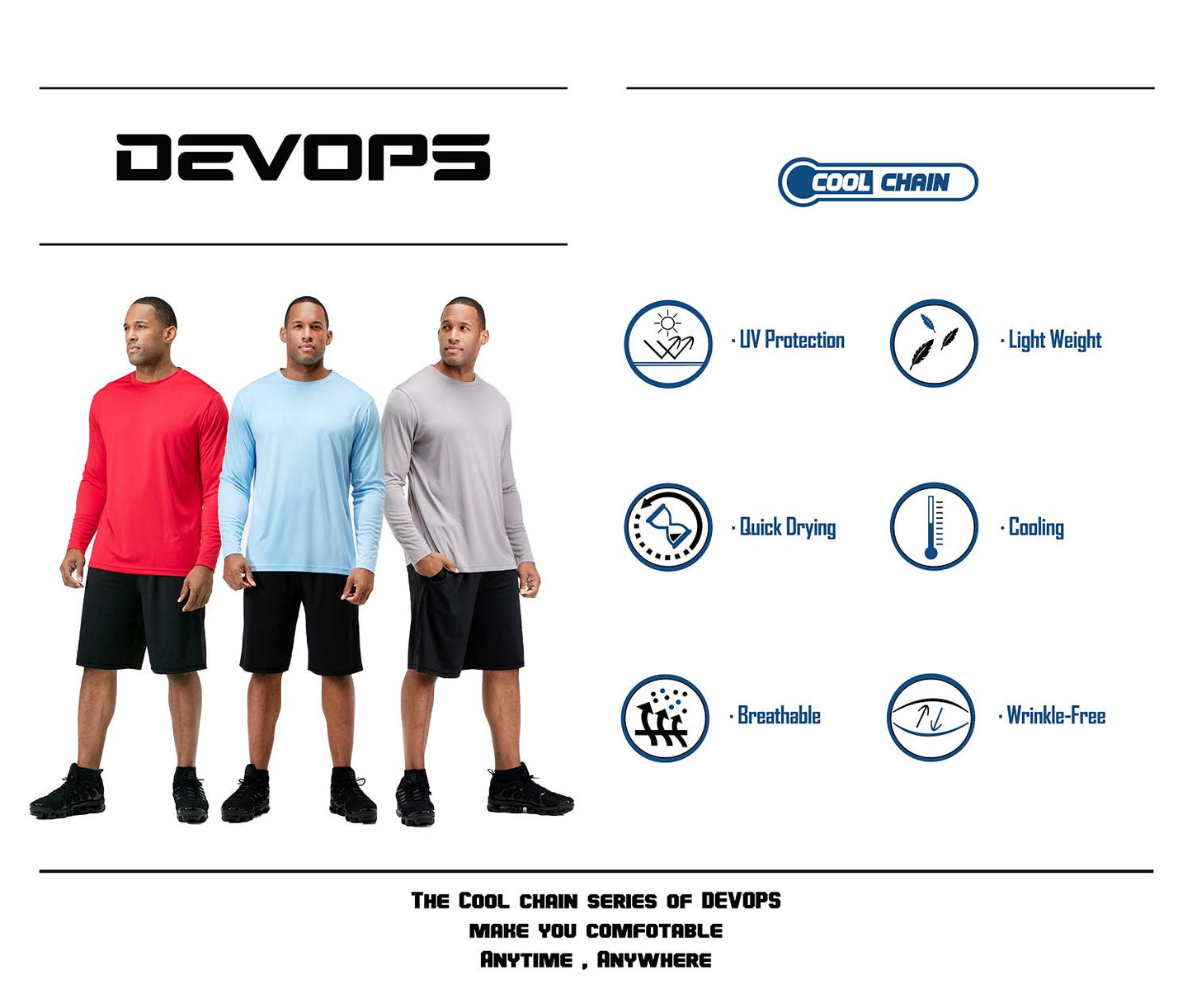 DEVOPS 2 Pack Men's Sun Protection Shirts UV SPF Long Sleeve Rash Guard Fishing Running Garden Cycling Garage Shirt Homewear Quick Dry Lightweight (Large, White)