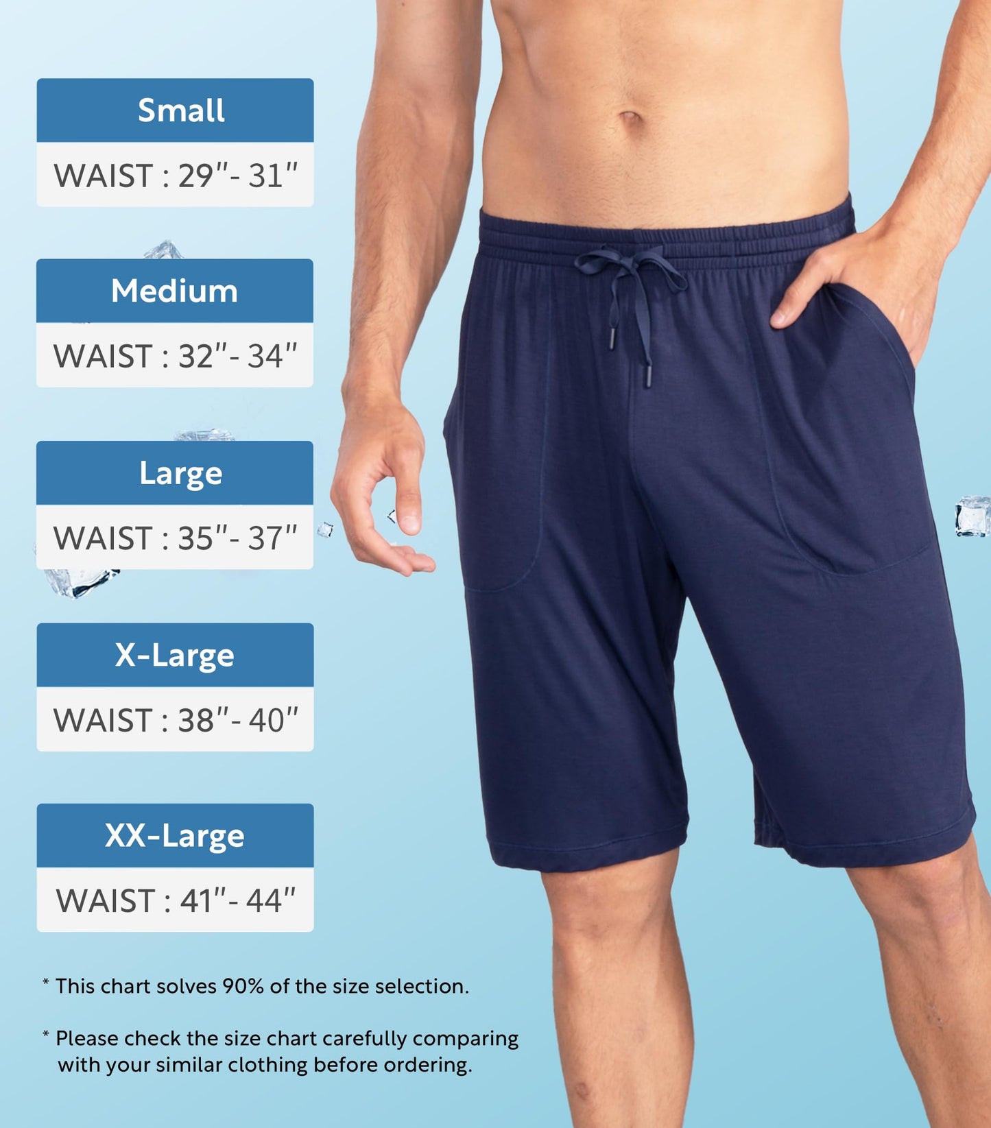 DAVID ARCHY Mens Pajama Shorts Bamboo Rayon Sleep Shorts Soft Comfy Lounge Pants with Pockets 2 Pack (L, Black/Navy Blue)