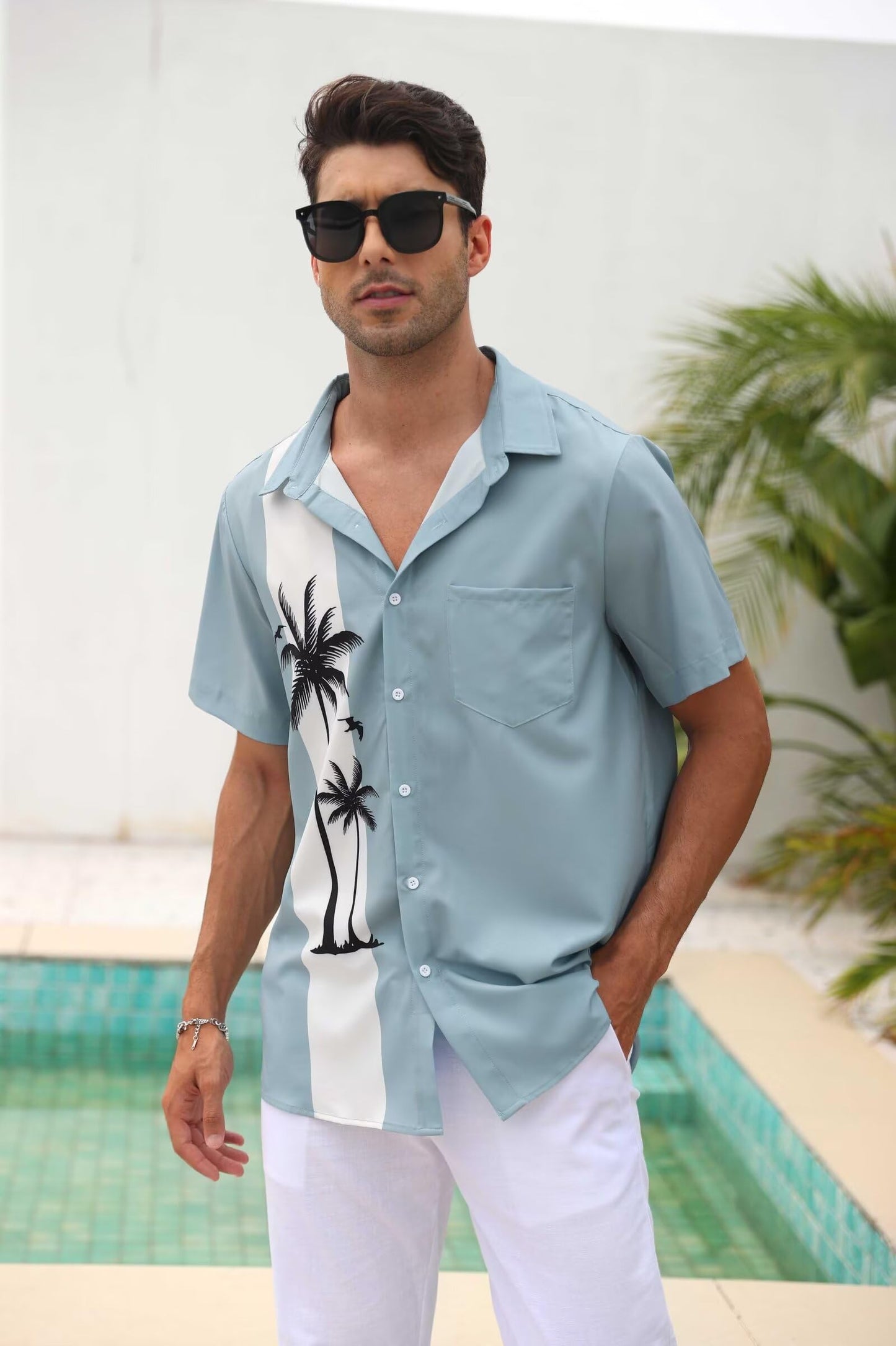 Men's Short Sleeve Button Up Hawaiian Shirt 1950s Vintage Bowling Shirts