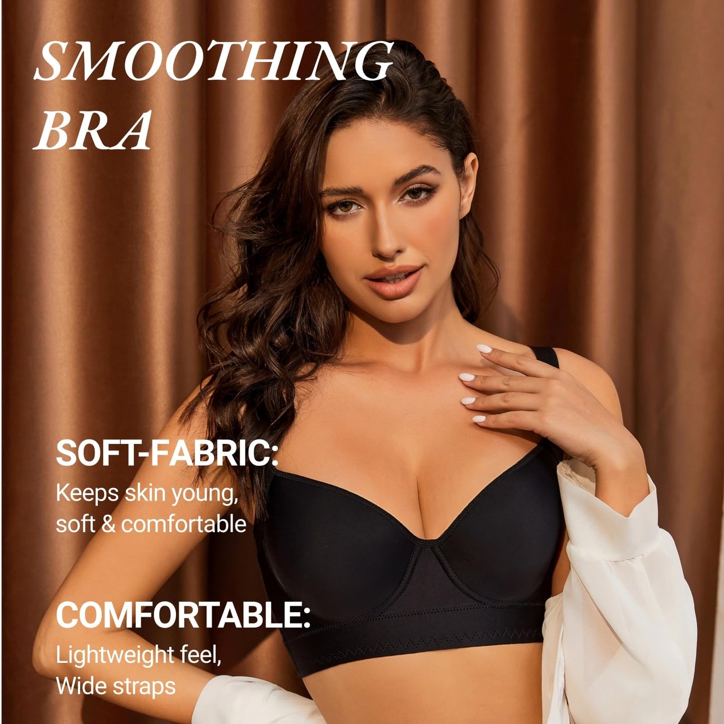 YJSPBL Back Smoothing Push Up Bra Shapely Bras for Women(Black,40D