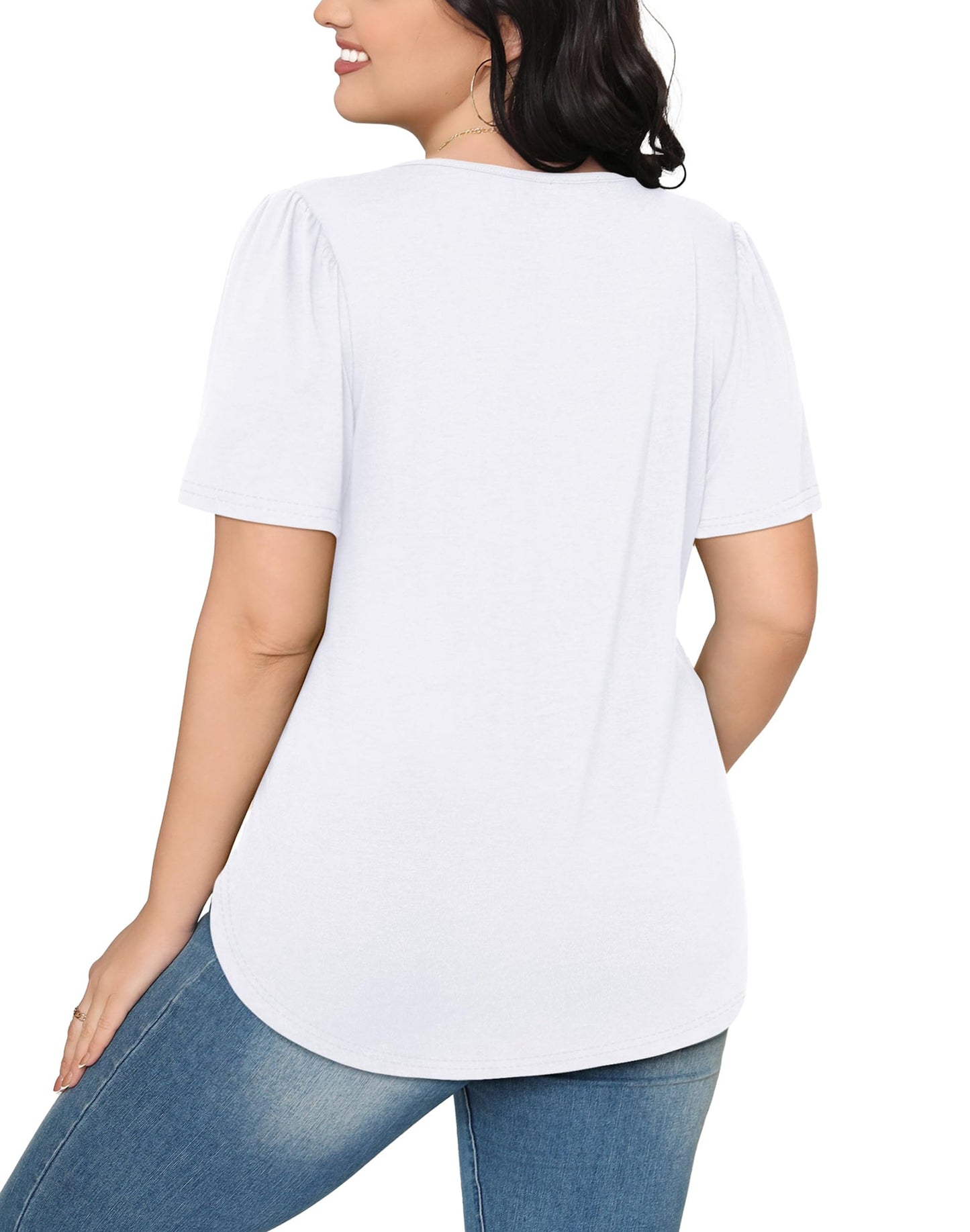 Womens T Shirts Summer Pleating Round Neck Short Sleeve Plain Tops White XL