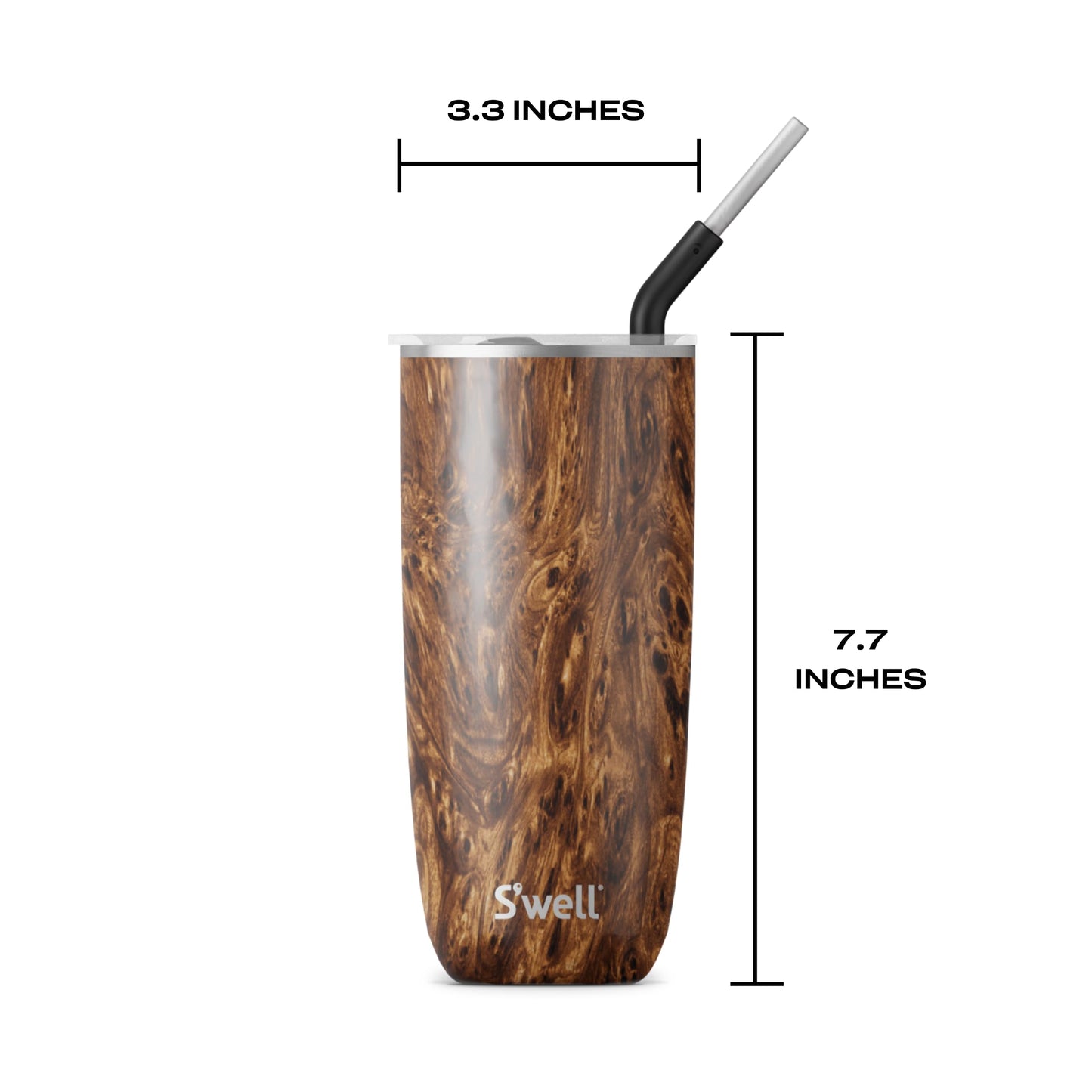 S'well Stainless Steel Tumbler with Straw and Slide-Open Lid, 24oz, Teakwood, Triple Layered Vacuum Insulated Containers Keeps Drinks Cold for 18 Hours and Hot for 5, BPA Free
