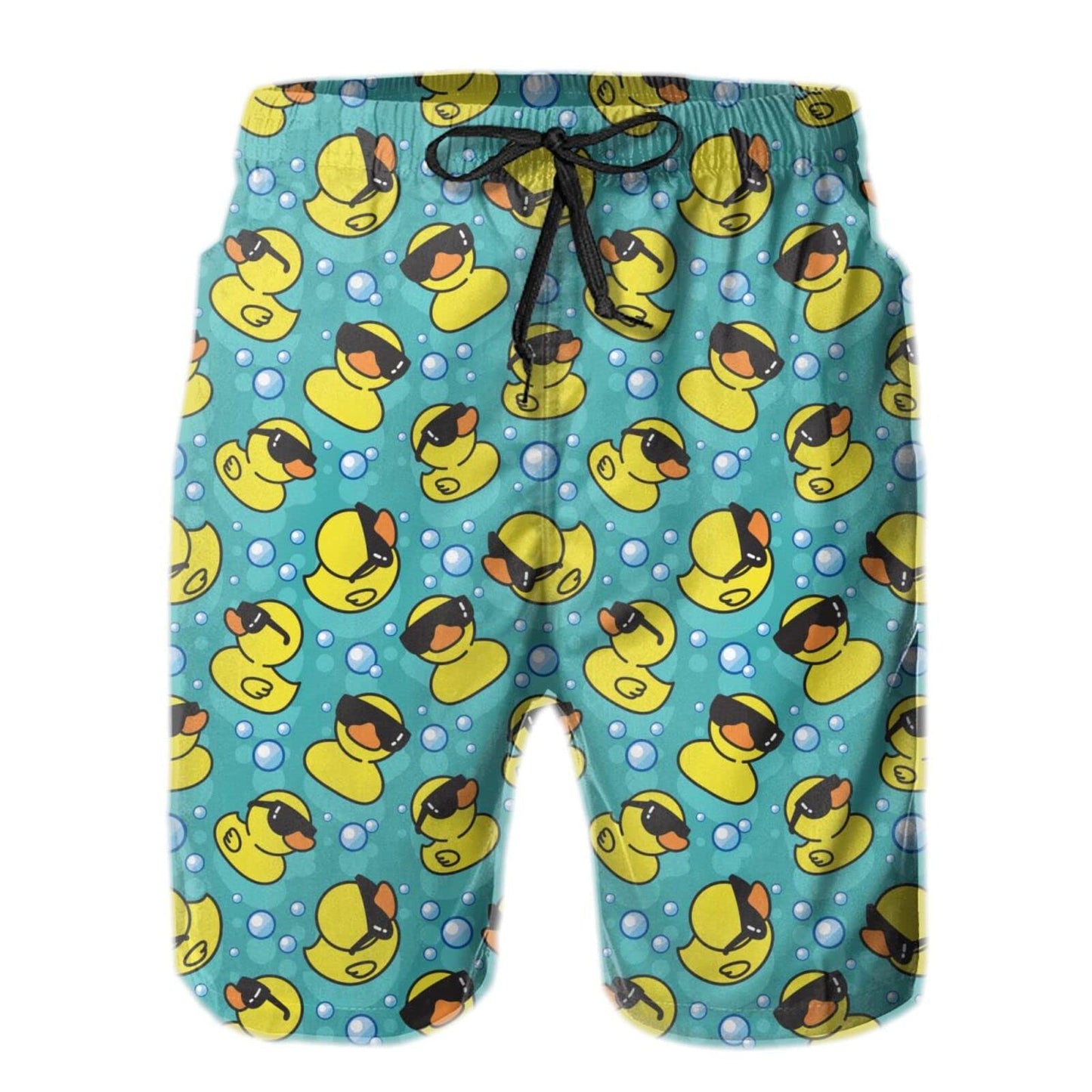 FREEHOTU Men's Swim Trunks Yellow Duck Sunglasses Teal Blue Beach Board Shorts Quick Dry Swimwear Sports with Pockets Large