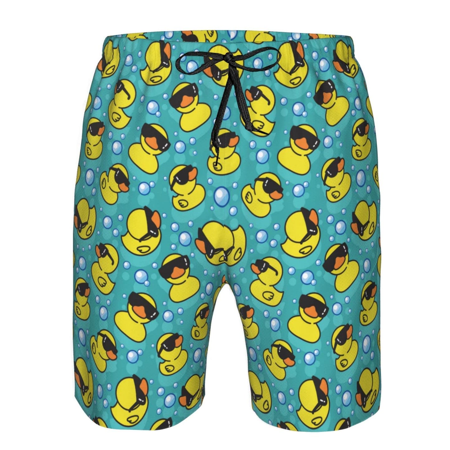 FREEHOTU Men's Swim Trunks Yellow Duck Sunglasses Teal Blue Beach Board Shorts Quick Dry Swimwear Sports with Pockets Large