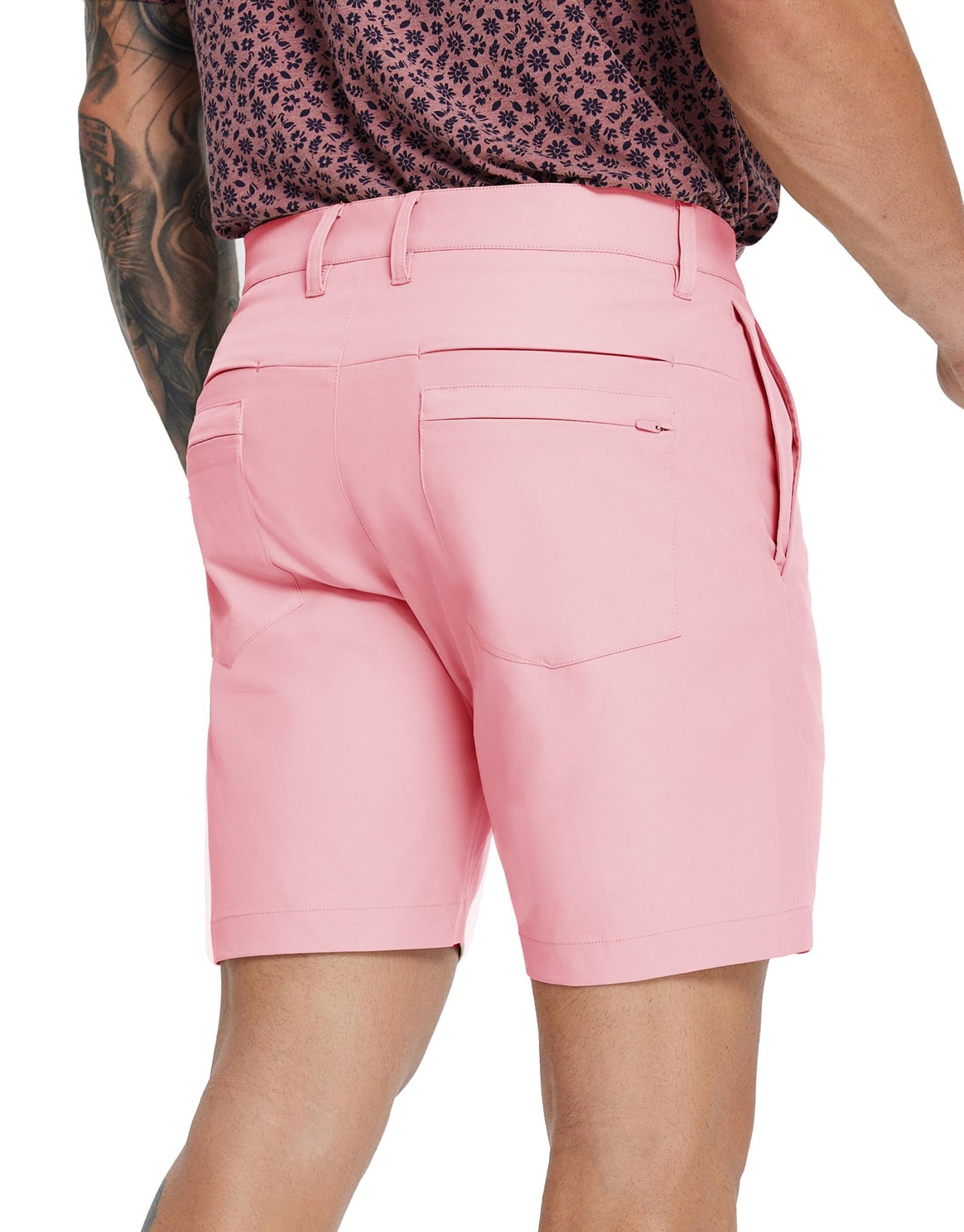 MICHEL ROUEN Golf Shorts Men 7" Inseam Lightweight Quick Dry Fit Stretch Solid Casual Dress Golf Shorts for Men Pink