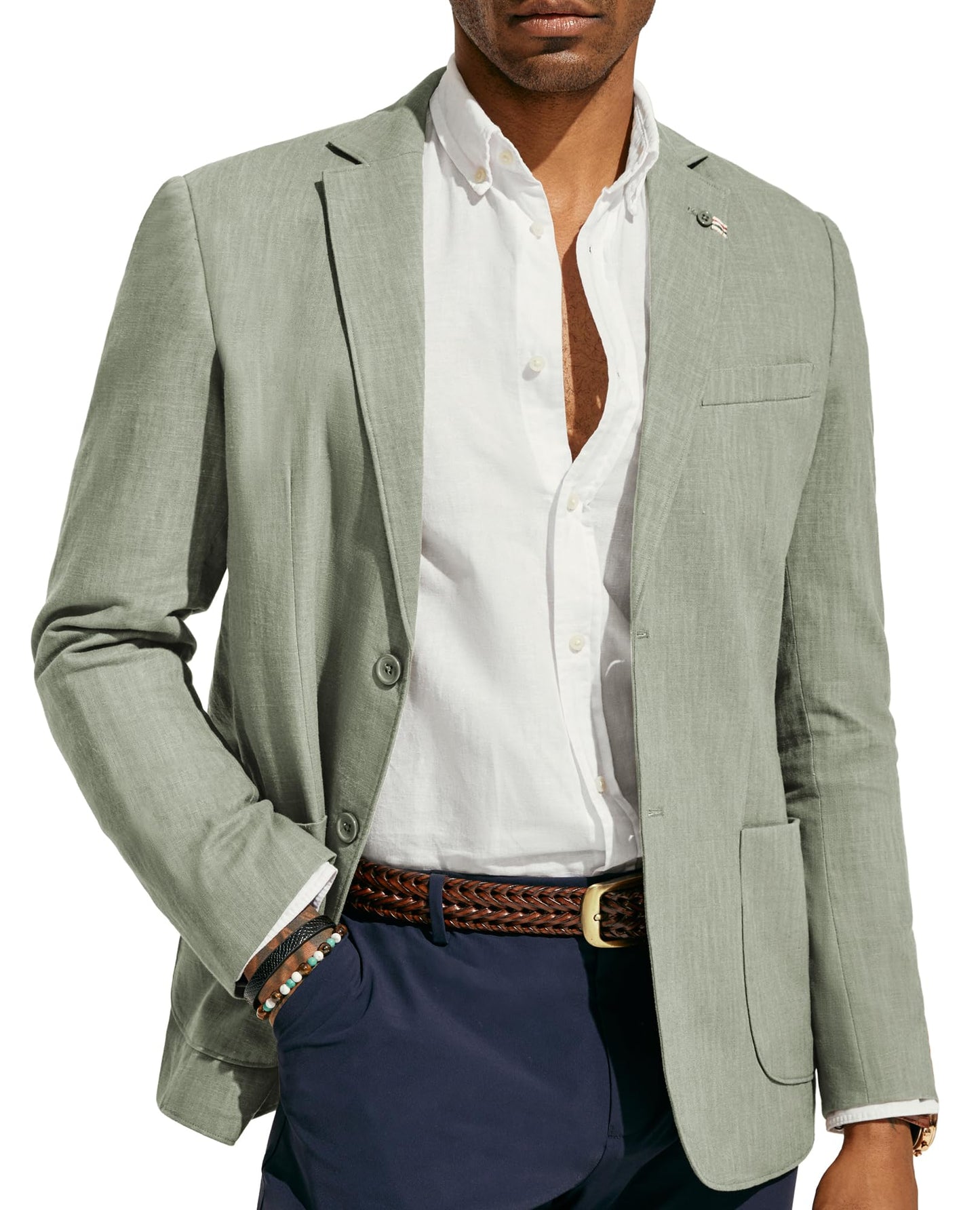 PJ PAUL JONES Mens Sport Jacket Linen Cotton Summer Breathable Blazer Casual Unlined Two Button Sport Coat Light Green L