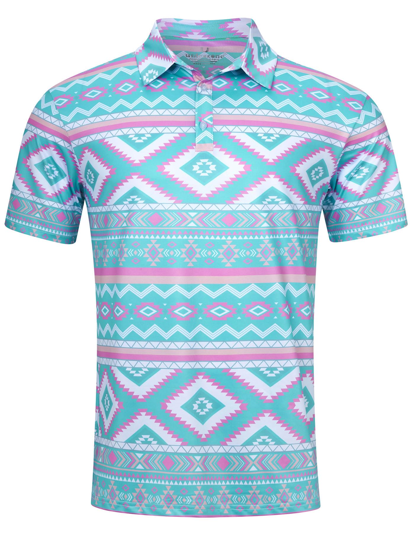 uideazone Mens Golf Shirts Short Sleeve Dry Fit Polo Shirt Ethnic Style Printed Turn-Down Collar Casual Comfortable Fitness Top Tees