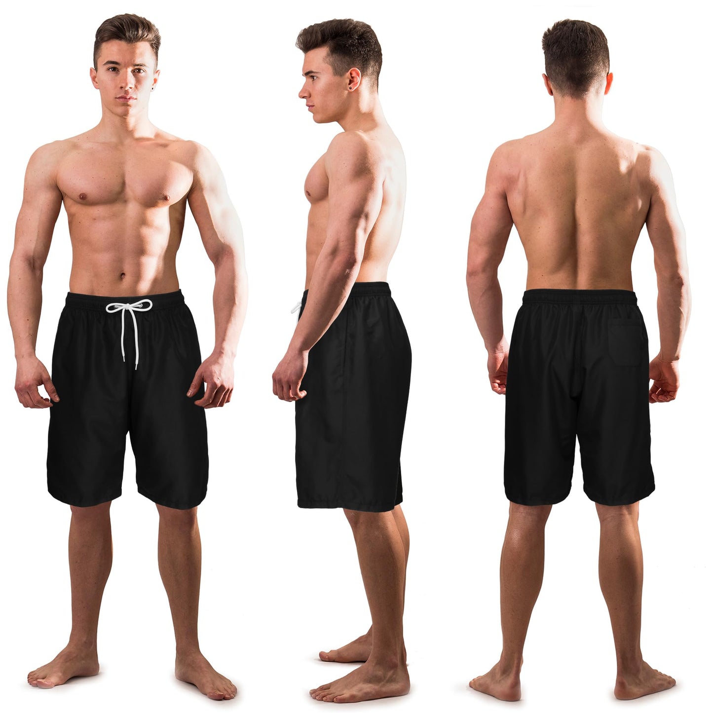 Scotamalone Mens Swim Trunks Swimming Shorts Swimwear Bathing Suits Quick Dry 11 Inch with Mesh Lining Pure Black