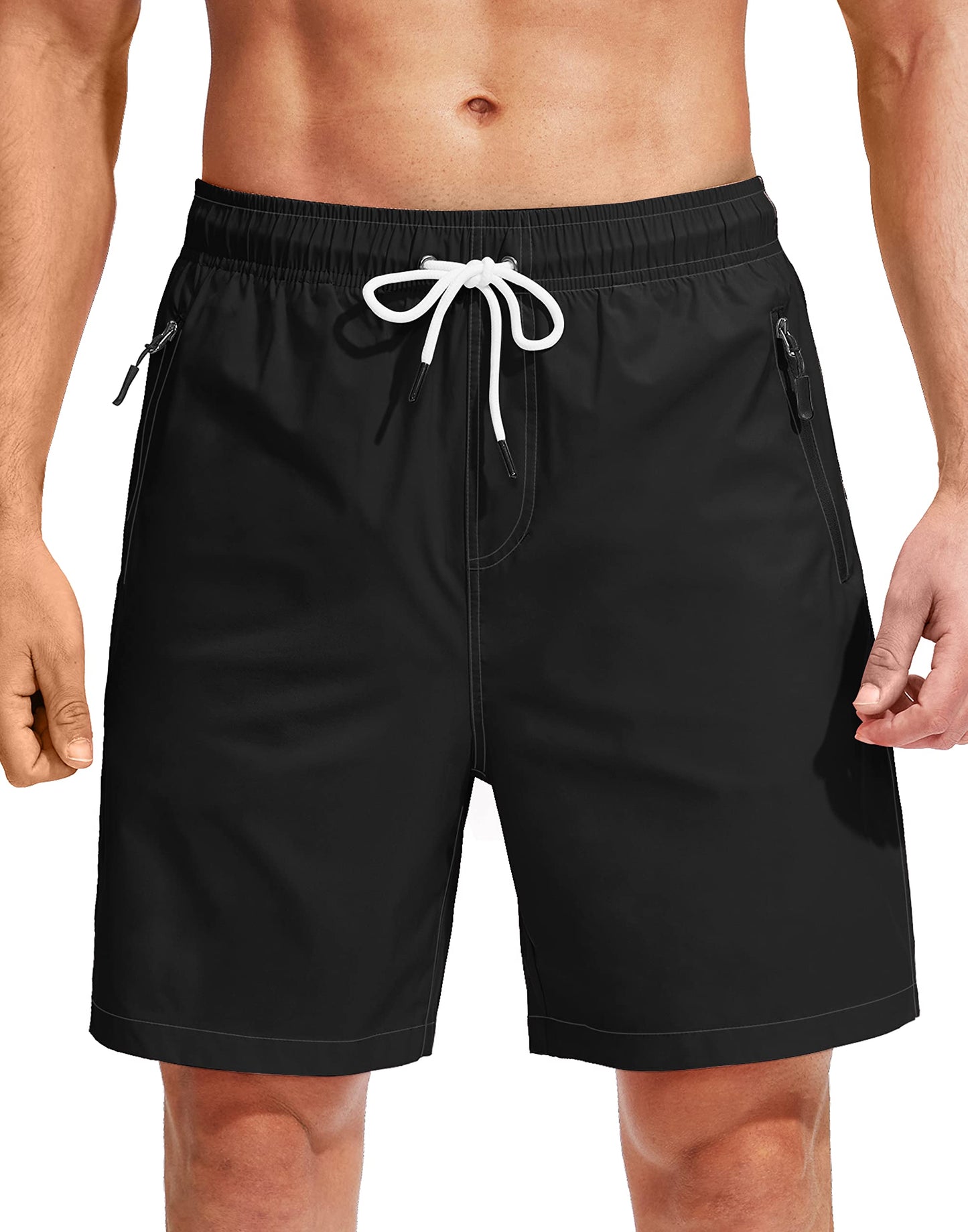Viodia Men's Swim Trunks with Compression Liner Quick Dry Board Shorts Swimsuit Swimwear for Men with Zipper Pockets Black