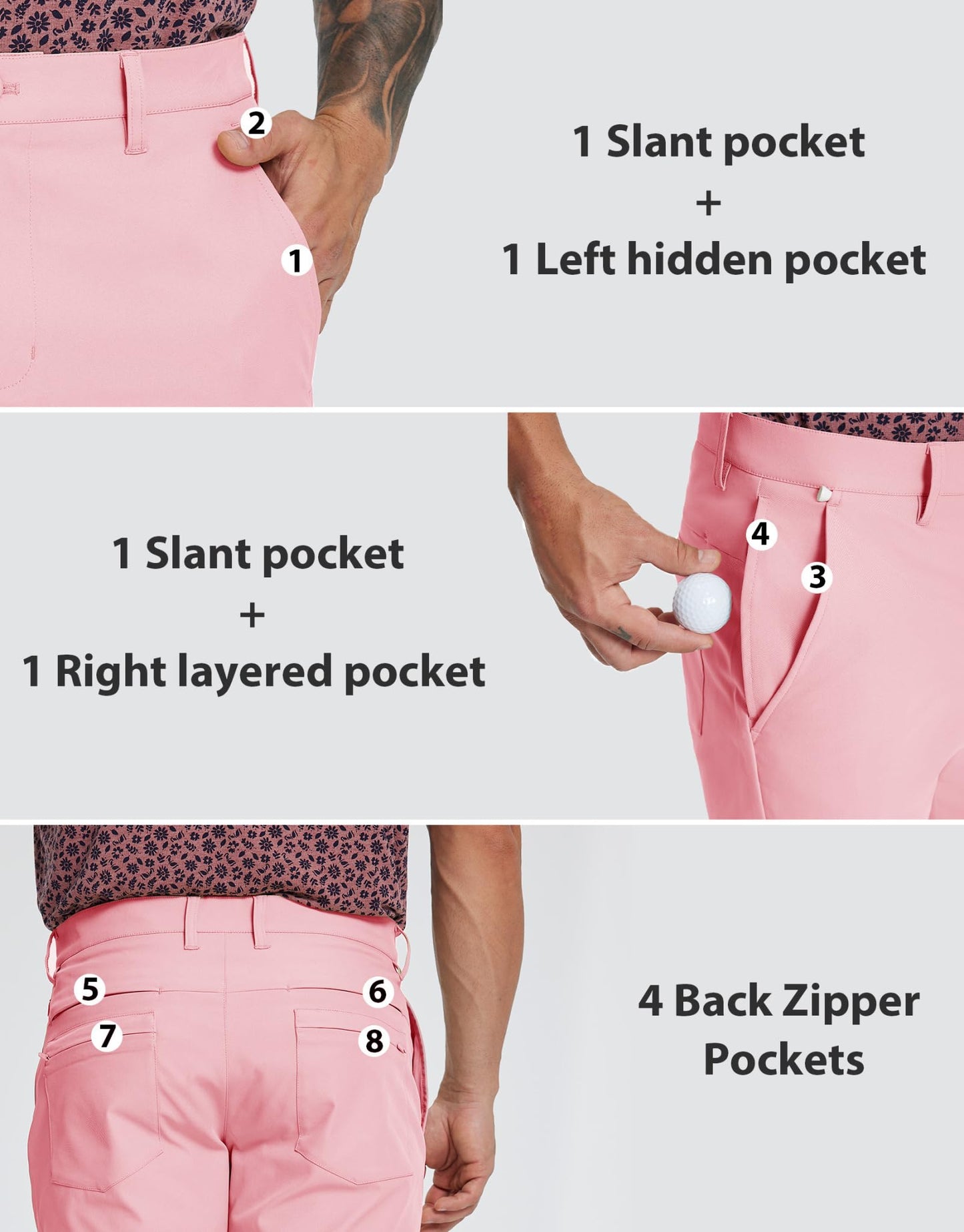 MICHEL ROUEN Golf Shorts Men 7" Inseam Lightweight Quick Dry Fit Stretch Solid Casual Dress Golf Shorts for Men Pink