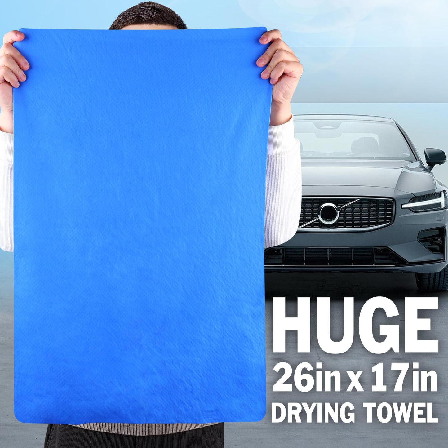 YesBes 3 Pack Premium Car Drying Shammy Cloth, 26'x17' Super Absorbent PVA Material, Reusable Soft Car Towel