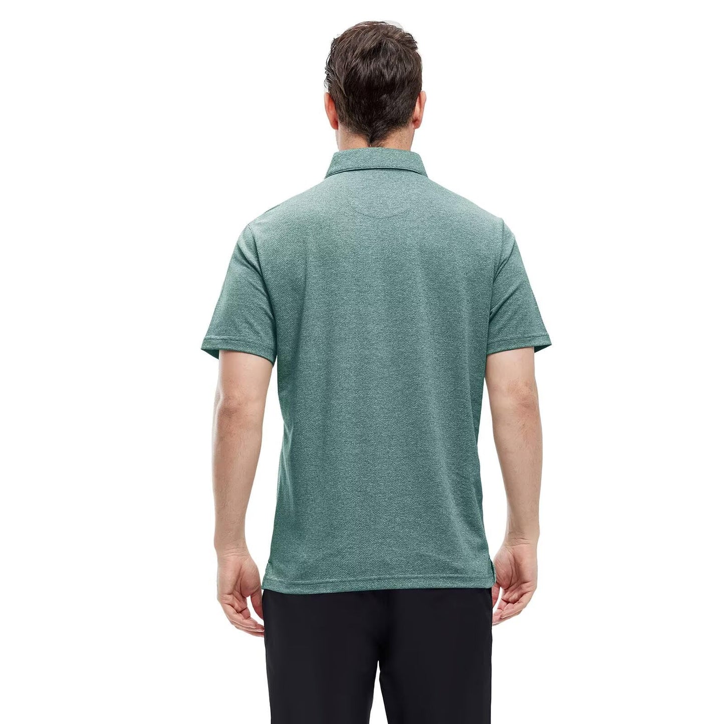 Men's Collar Polo Shirt Dry Fit Casual Pique Polo Short Sleeve Button Office Polo Shirts for Men Pine Green Heather