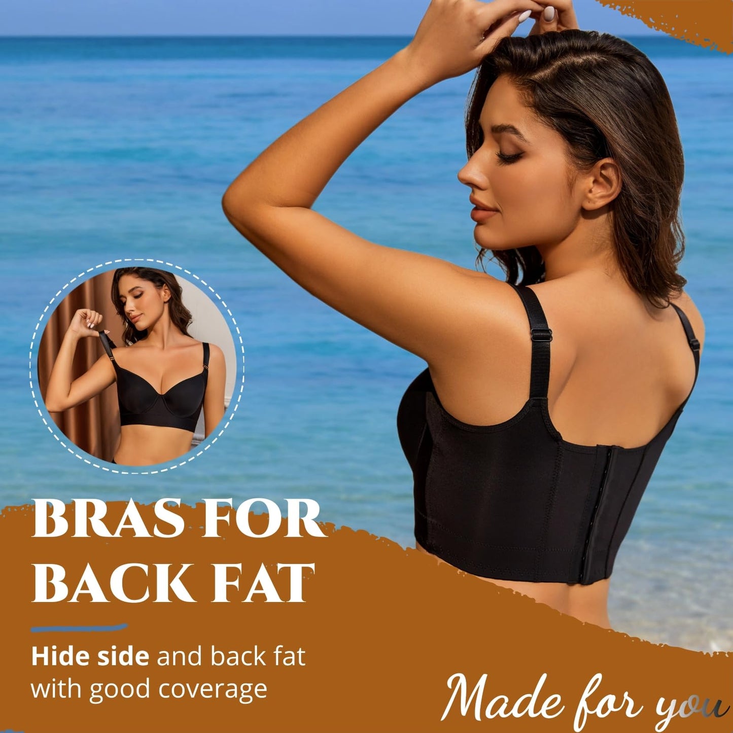 YJSPBL Back Smoothing Push Up Bra Shapely Bras for Women(Black,40D