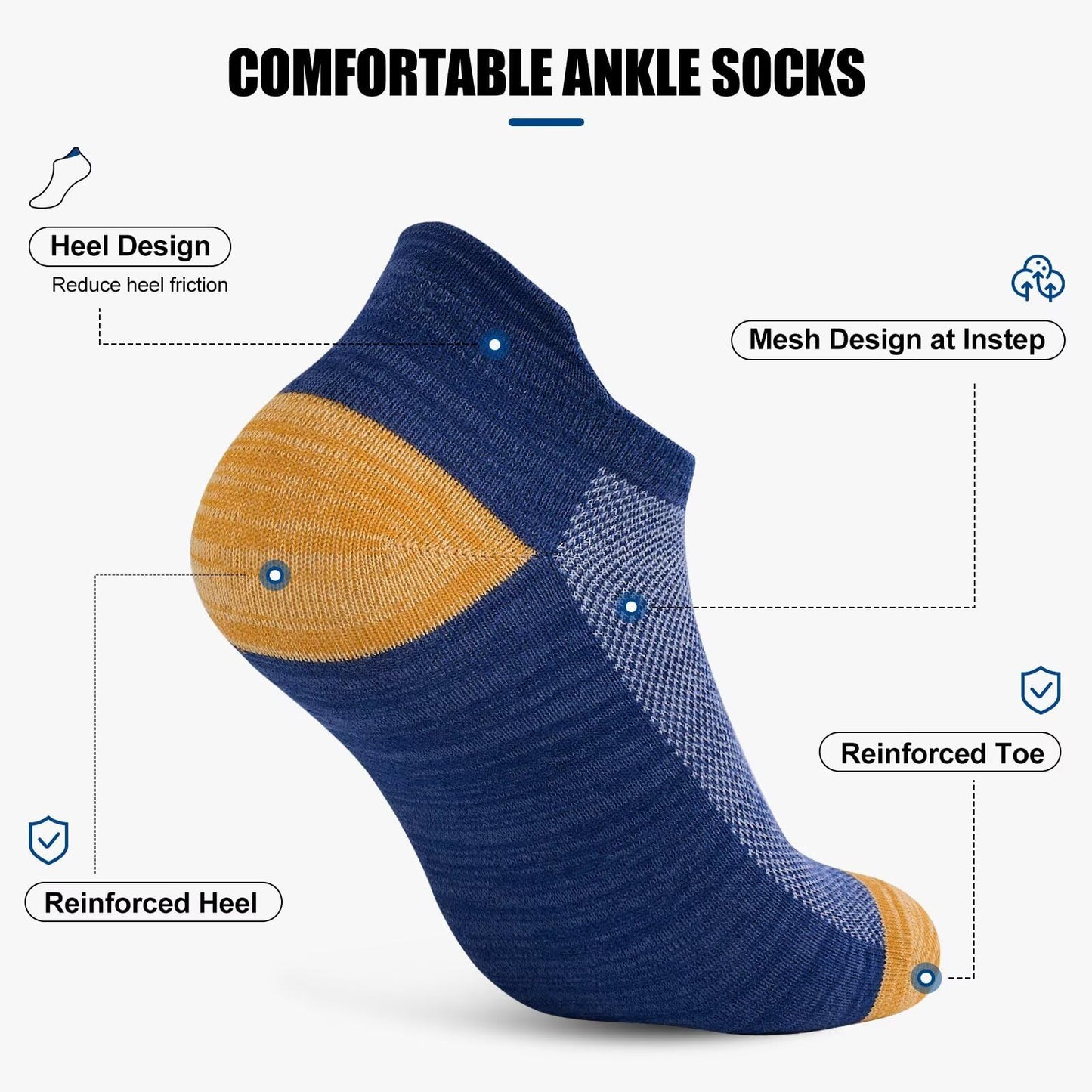 Niorasen 8 Pack Ankle Socks for Men Women, Cotton Breathable Thin Low Cut Short Socks for Casual, Daily Wear