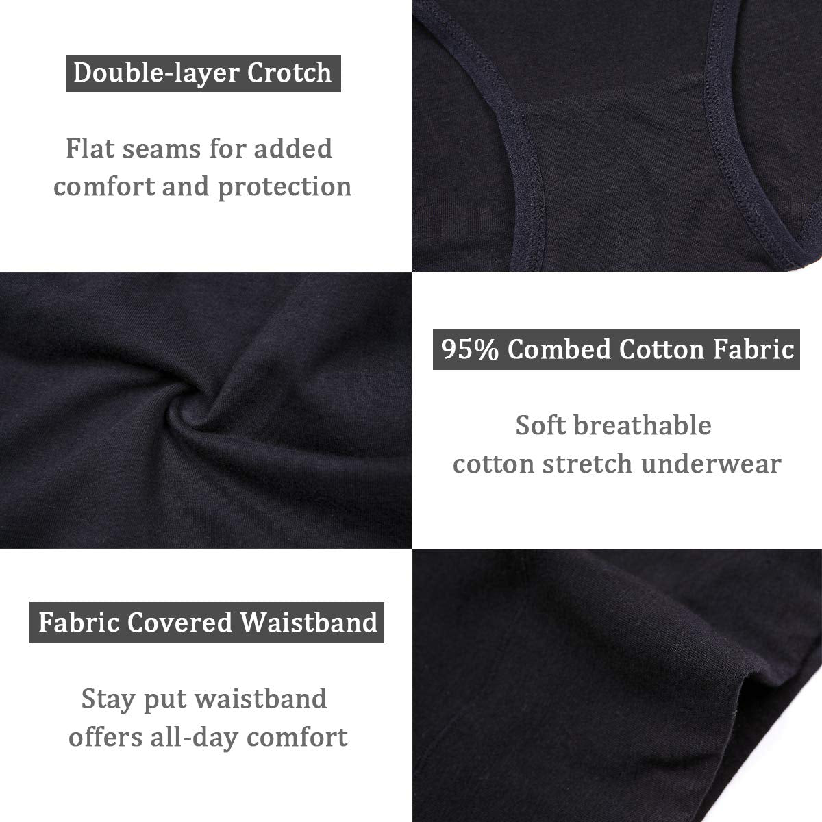 wirarpa Womens Cotton Underwear 4 Pack High Waist Briefs Light Tummy Control Ladies Comfort Stretch Panties Underpants Size XL,Black