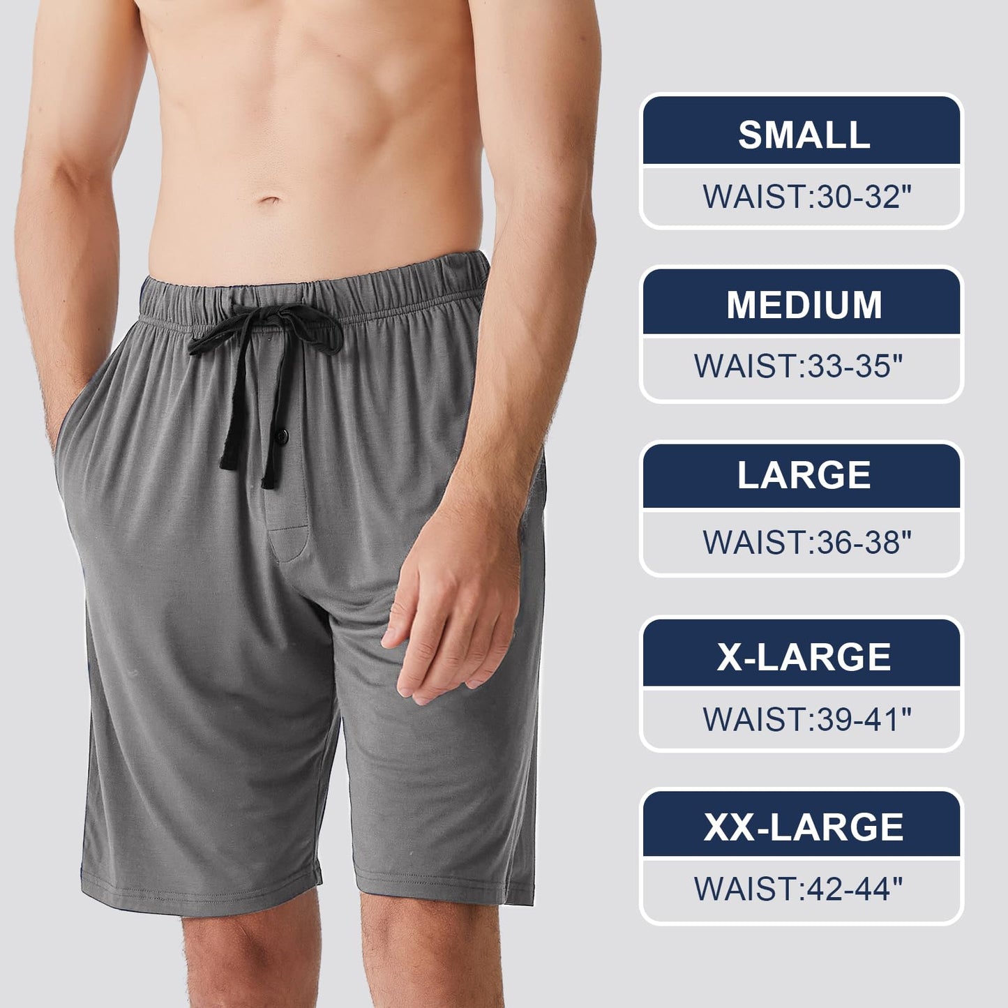BAMBOO COOL Men's Pajama bottoms Lounge Sleep Shorts Soft Comfortable Breathable Pajamas Shorts with Pockets 2 Pack, Large