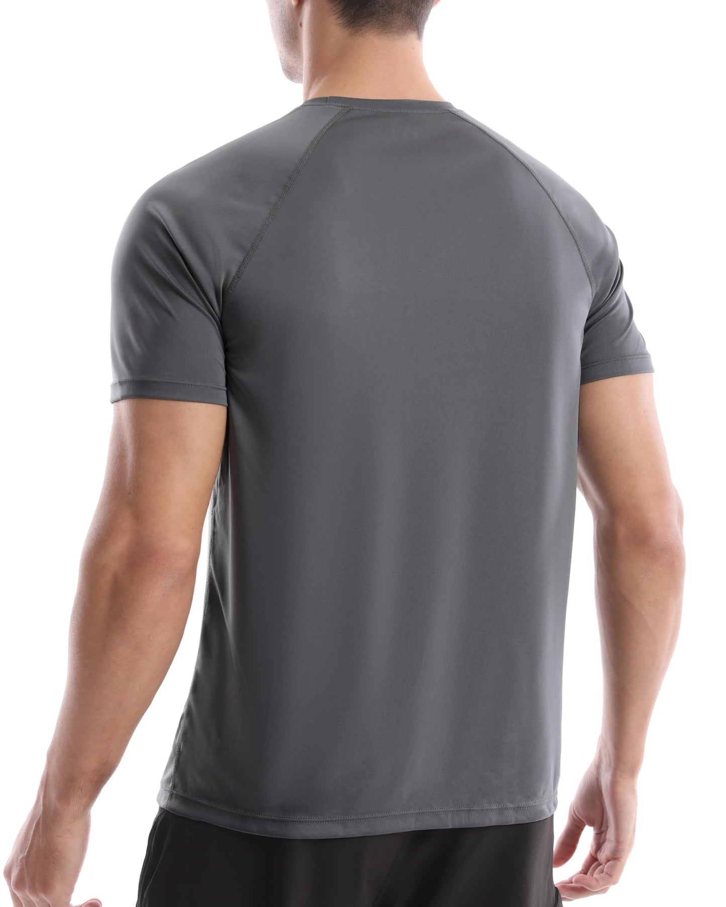 Roadbox Men's Rash Guard Short Sleeve, UPF 50+ UV Sun Protection Swim Shirts, Quick Dry Lightweight Water Surf Beach T-Shirt Dark Gray