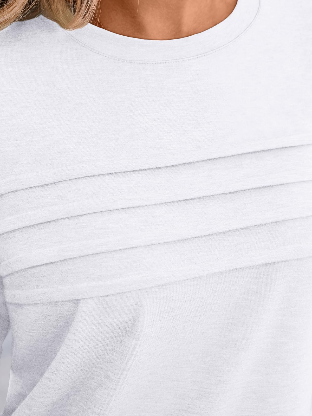 AUTOMET Women's 3/4 Length Sleeve Tops Crew Neck Casual Tunics Dressy Pleated T Shirts Summer Blouses 2025 White M