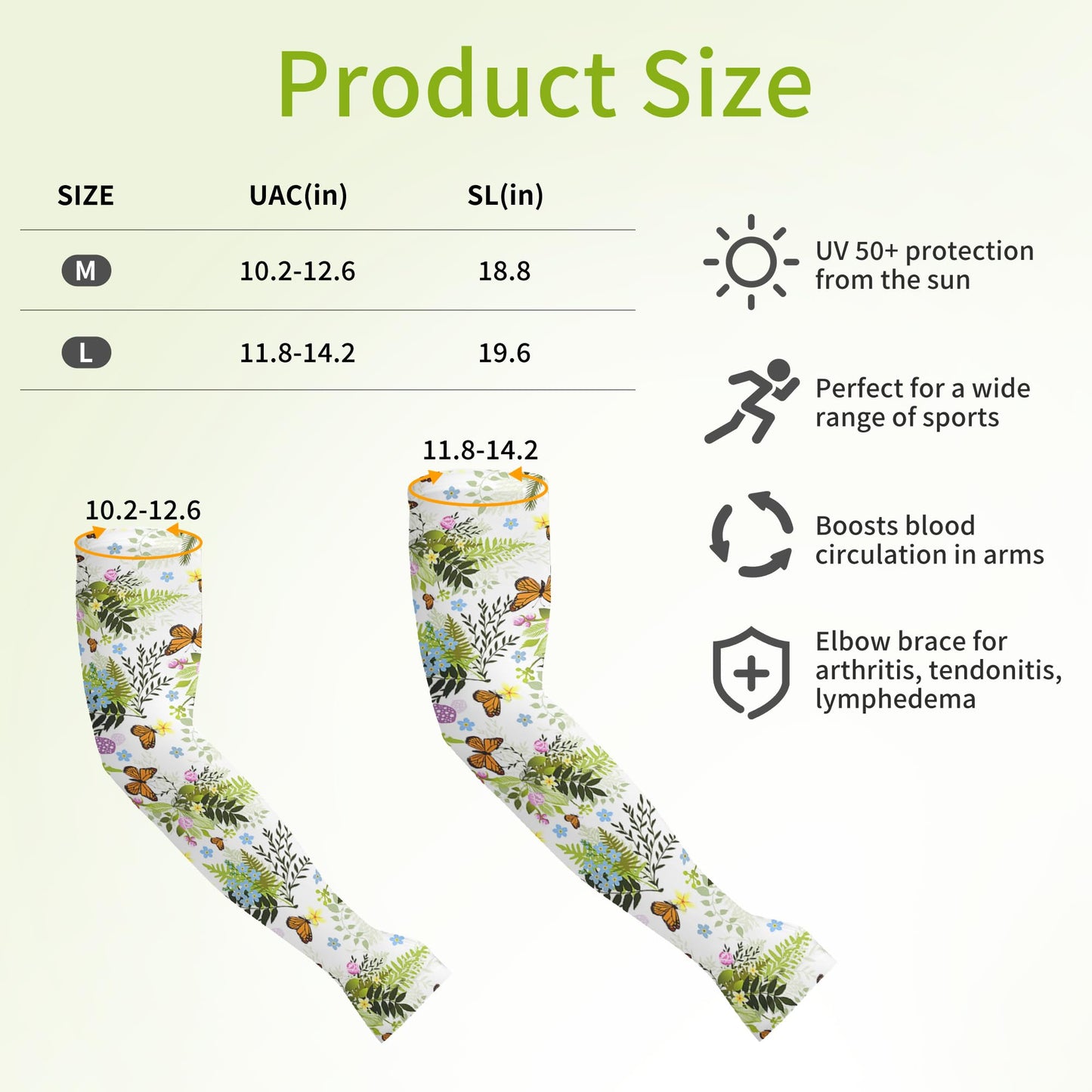 FISHEAL Sun Protection Gardening Sleeves for Women - Butterflies Cooling Outdoors UPF 50+ Arm Sleeves with Thumbholes