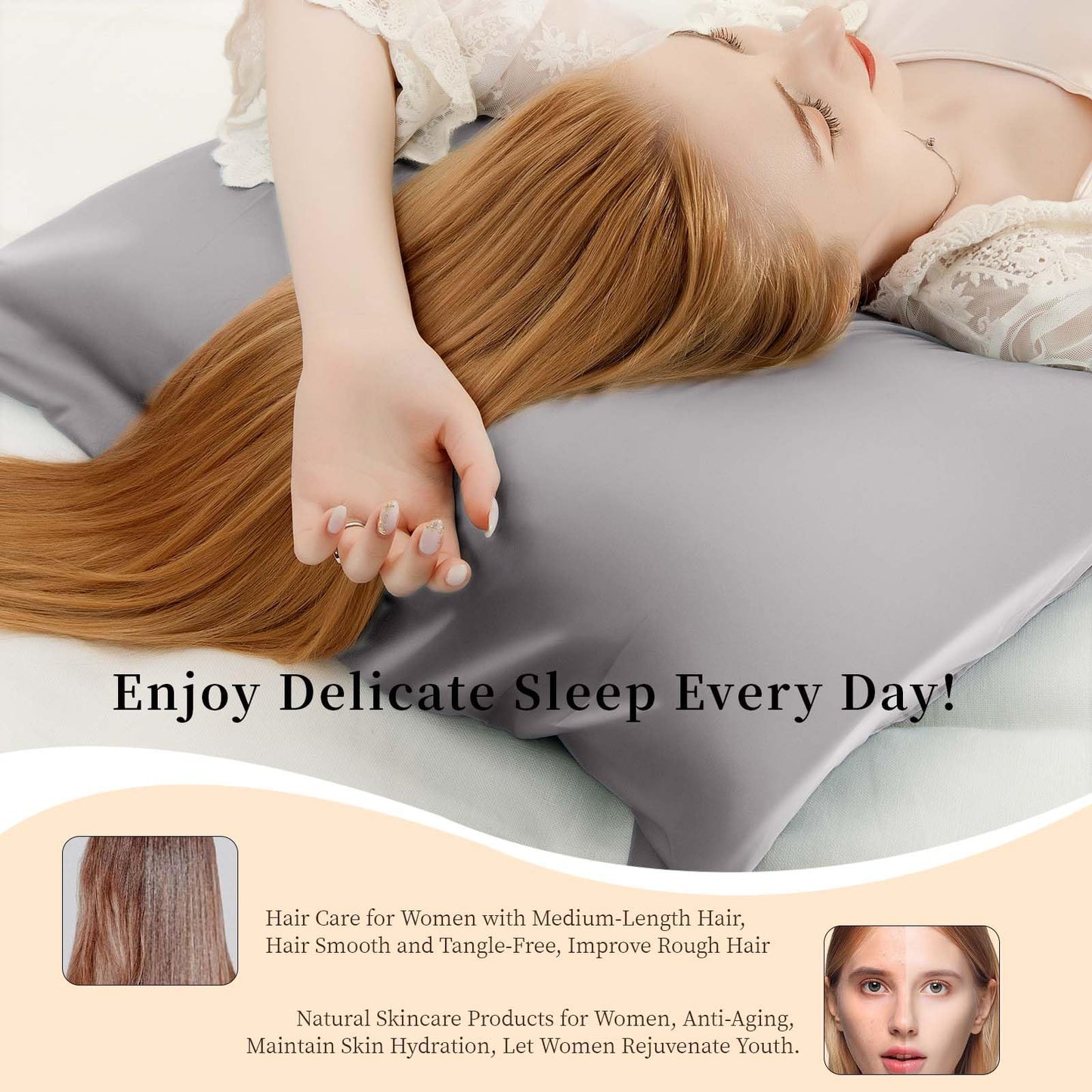 100% Pure Mulberry Silk Pillowcase for Hair and Skin, Standard Size 20”*26” Cooling Silk Pillow Case by Zipper Closure, Smooth Dual Sides Silk Pillow Cover for Women. (Dark Grey, Standard-1 Pcs)