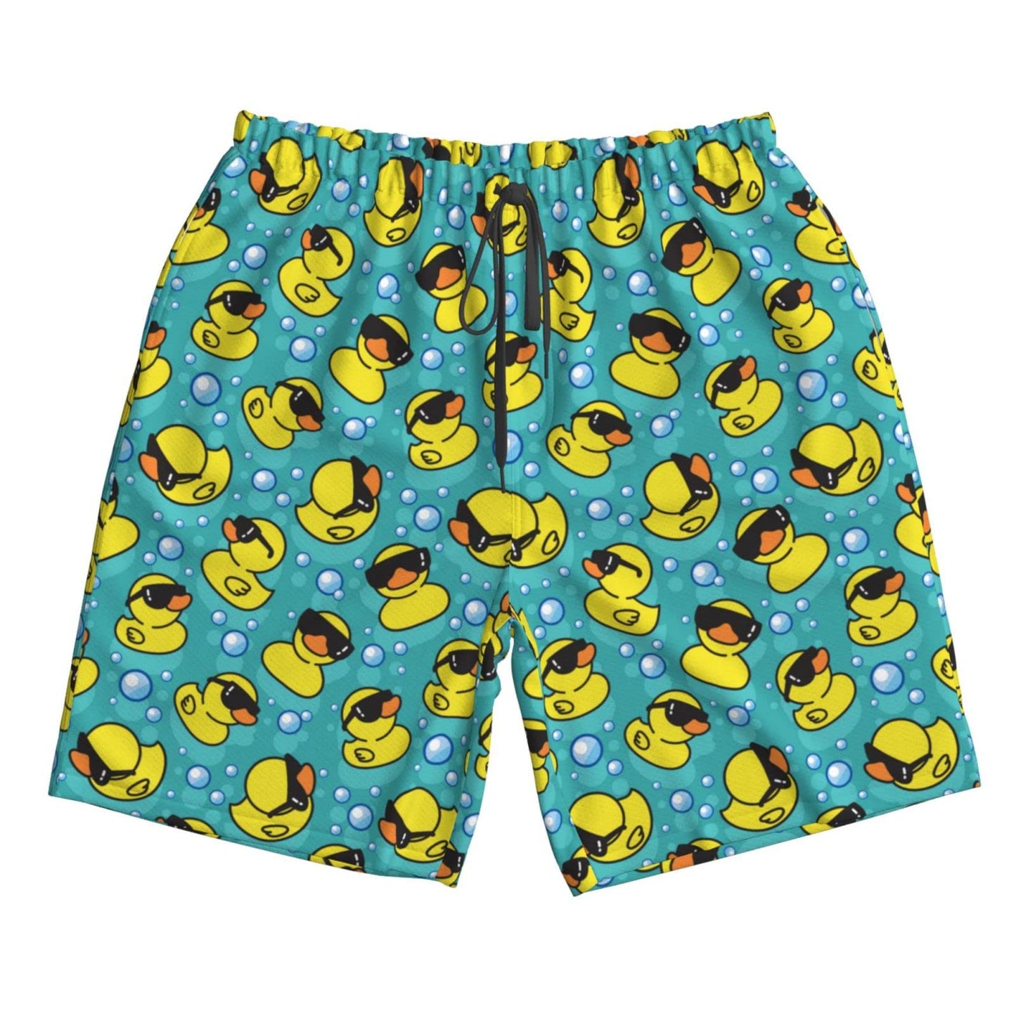 FREEHOTU Men's Swim Trunks Yellow Duck Sunglasses Teal Blue Beach Board Shorts Quick Dry Swimwear Sports with Pockets Large