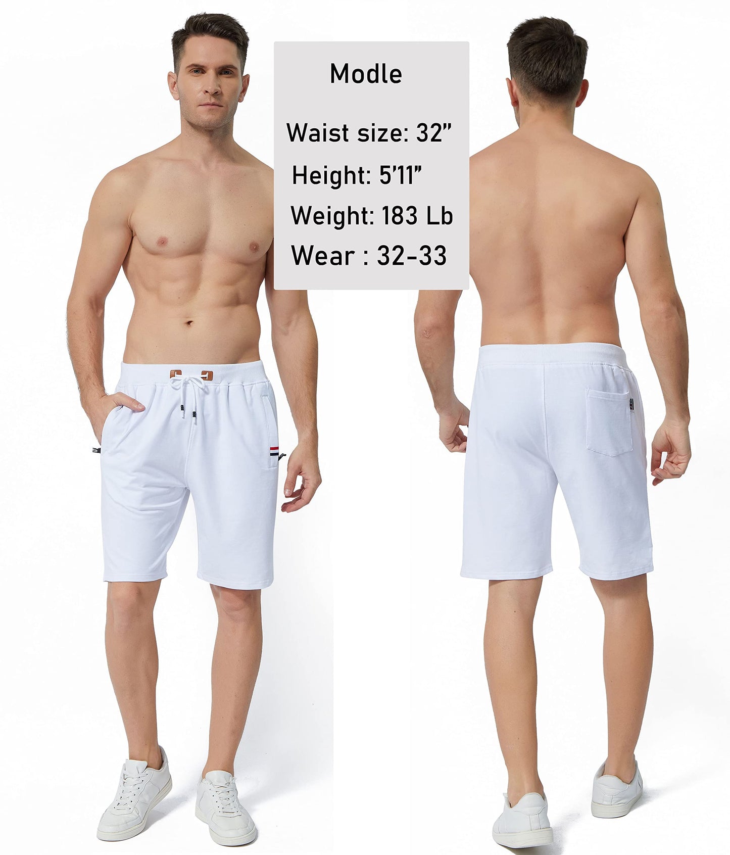 MO GOOD Mens Casual Shorts Workout Fashion Comfy Shorts Summer Breathable Loose Shorts (White, US (34-35))