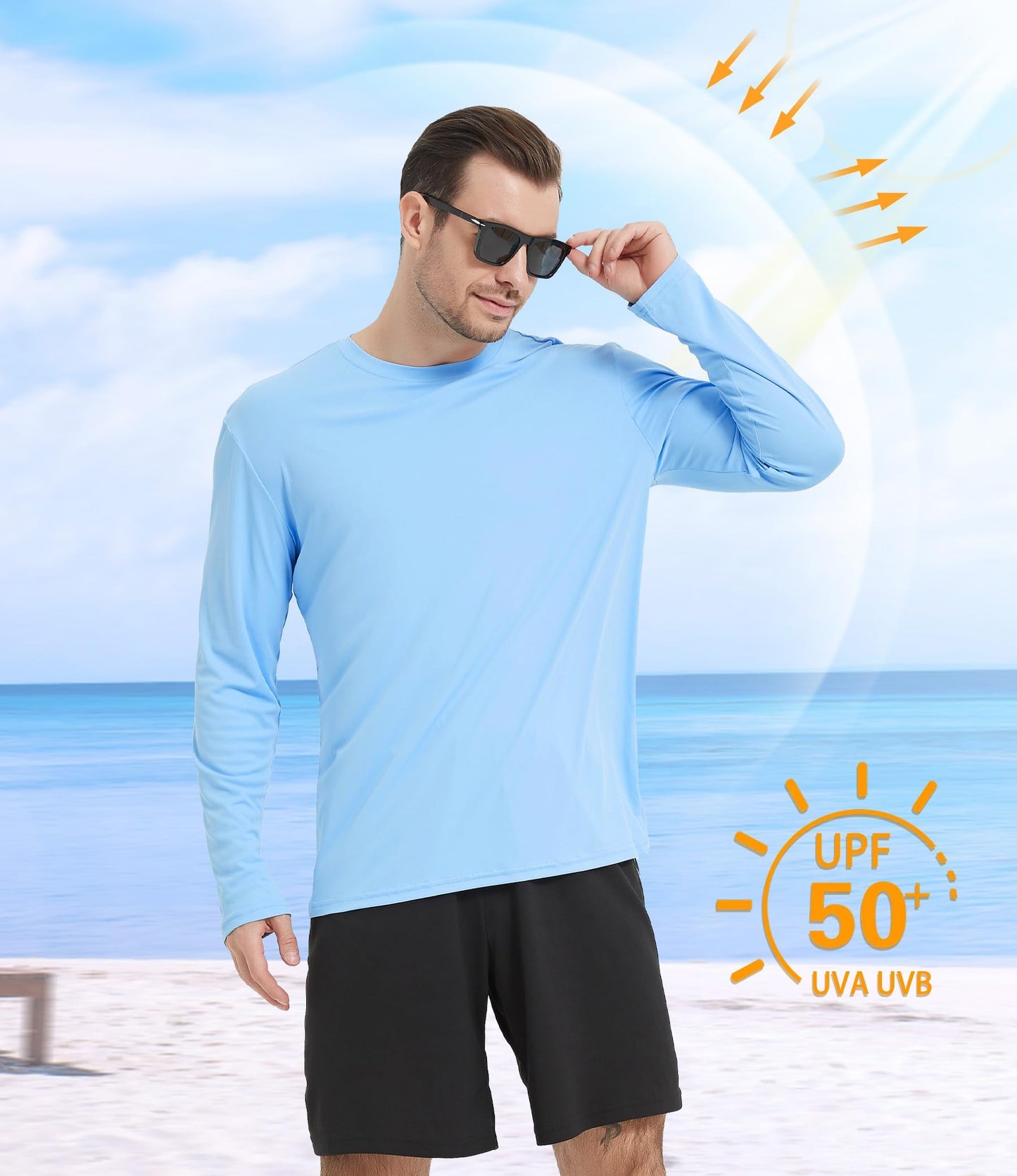 Kinglaman 2 Pack Men's UPF 50+ Rash Guard Long Sleeves Swim Shirts, Dry Fit Surf Fishing Running UV Sun Protection Shirts 1 Blue 1 Navy Large