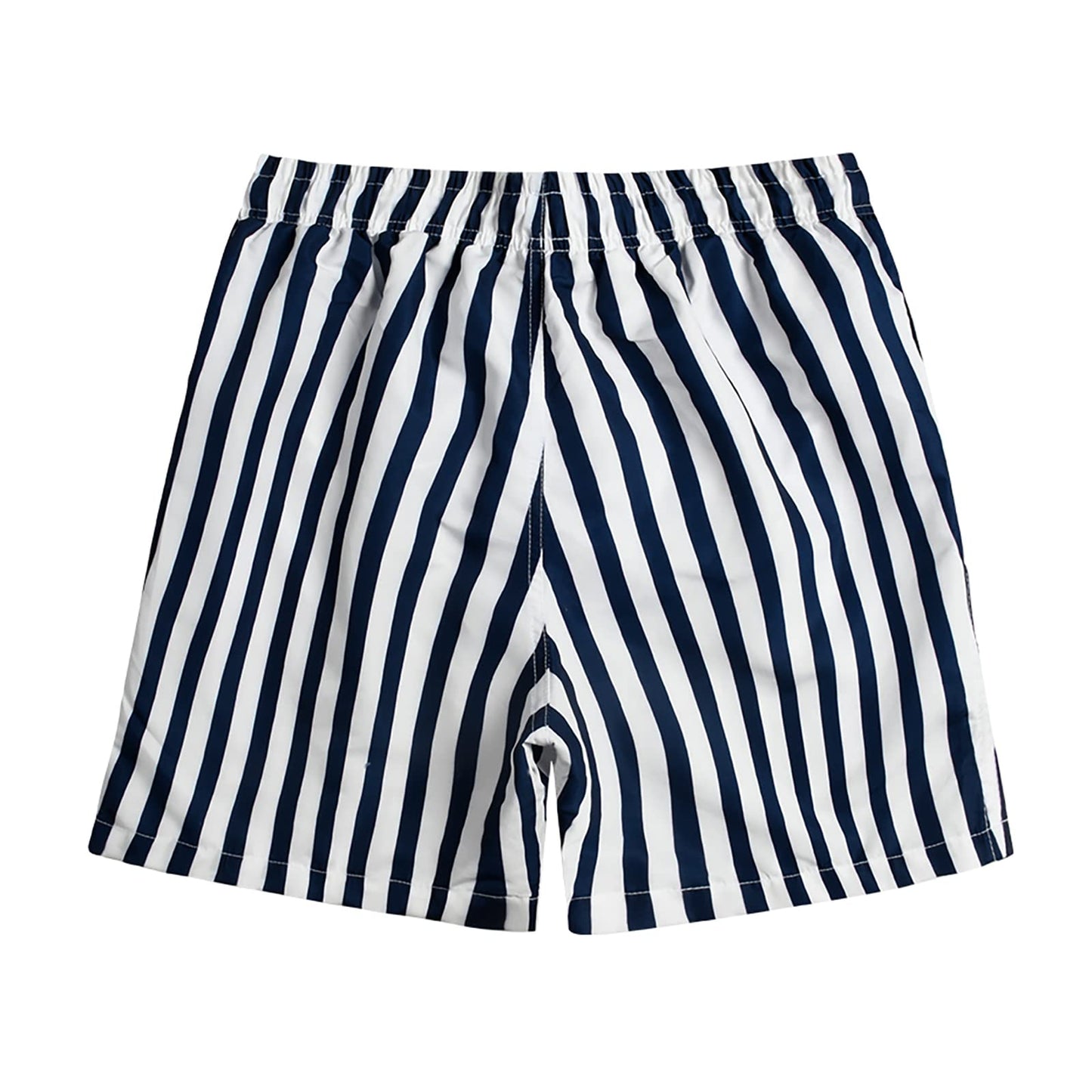 MADHERO Mens Swim Trunks Short Bathing Suit with Mesh Lining Swimming Shorts White Striped Size L