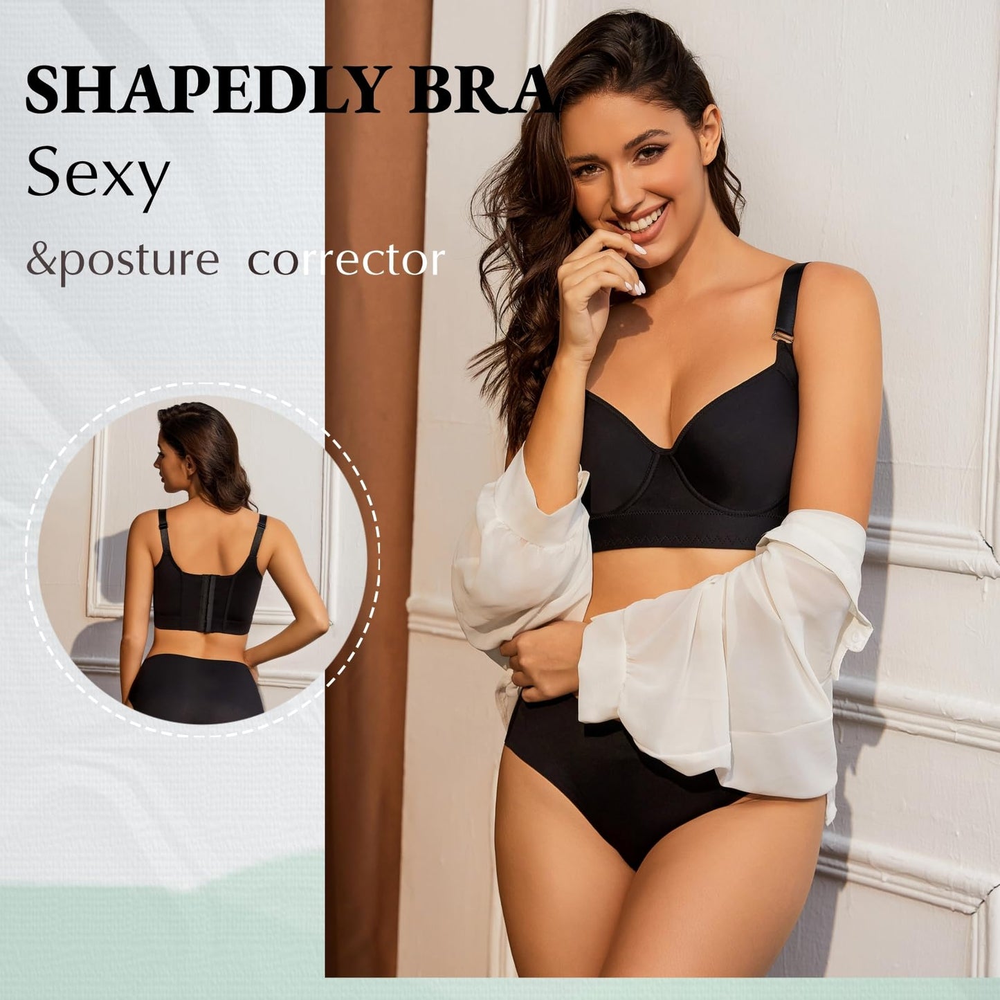 YJSPBL Back Smoothing Push Up Bra Shapely Bras for Women(Black,40D