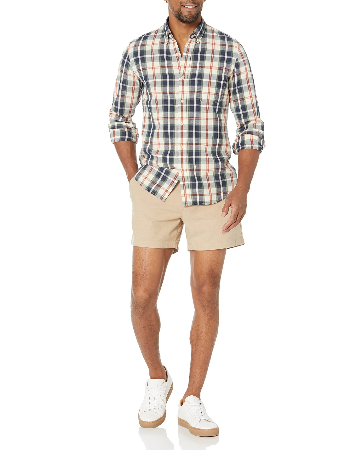 Amazon Essentials Men's Slim-Fit 5" Lightweight Comfort Stretch Oxford Shorts (Previously Goodthreads), Khaki Brown, 34