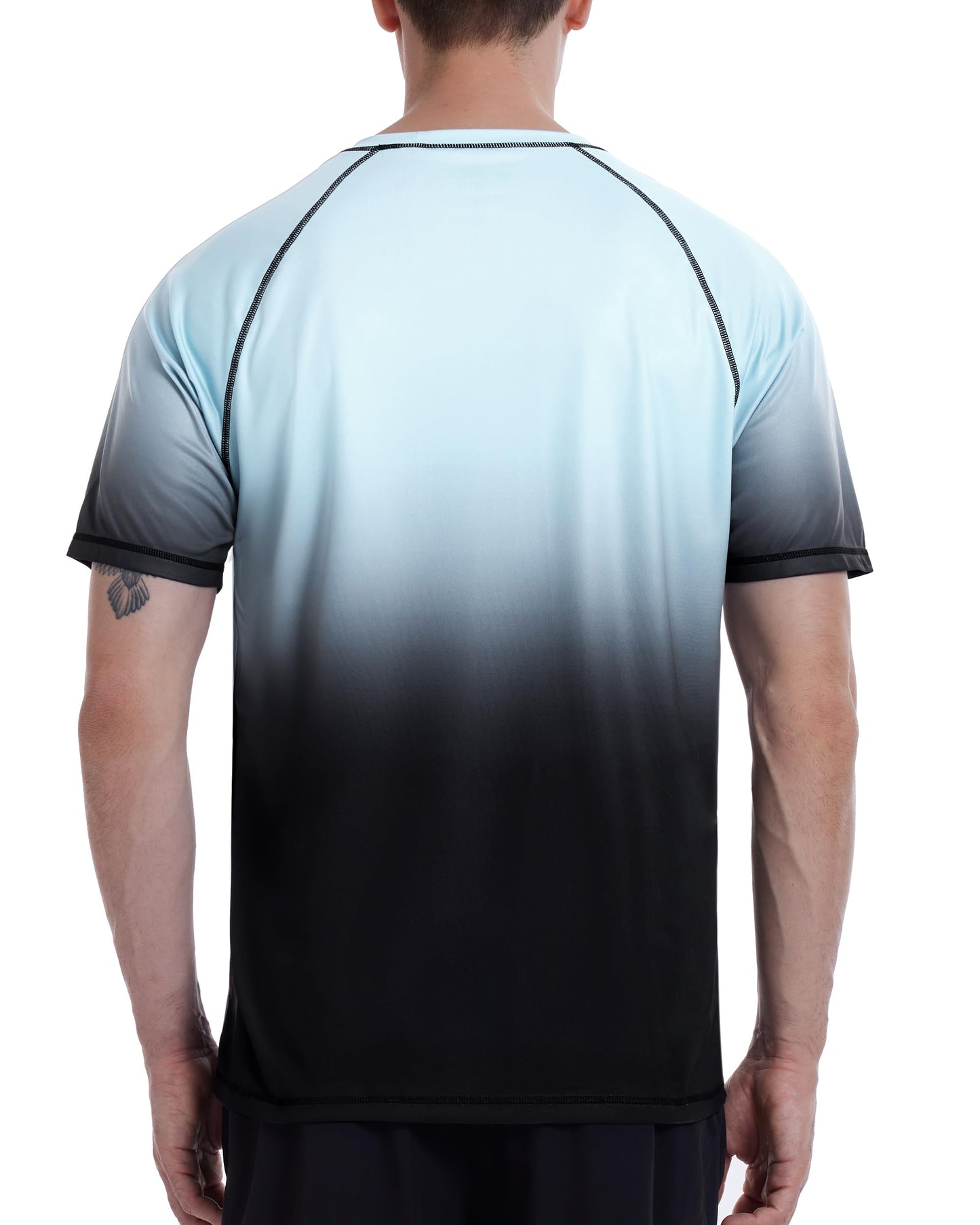 Roadbox Men's Short Sleeve Swim Rash Guard Shirts, Quick Dry UPF 50+ UV Sun Protection SPF T Shirt, Moisture Wicking Water Tee Tops for Beach Fishing Surfing (Black Gray Blue,2XL)