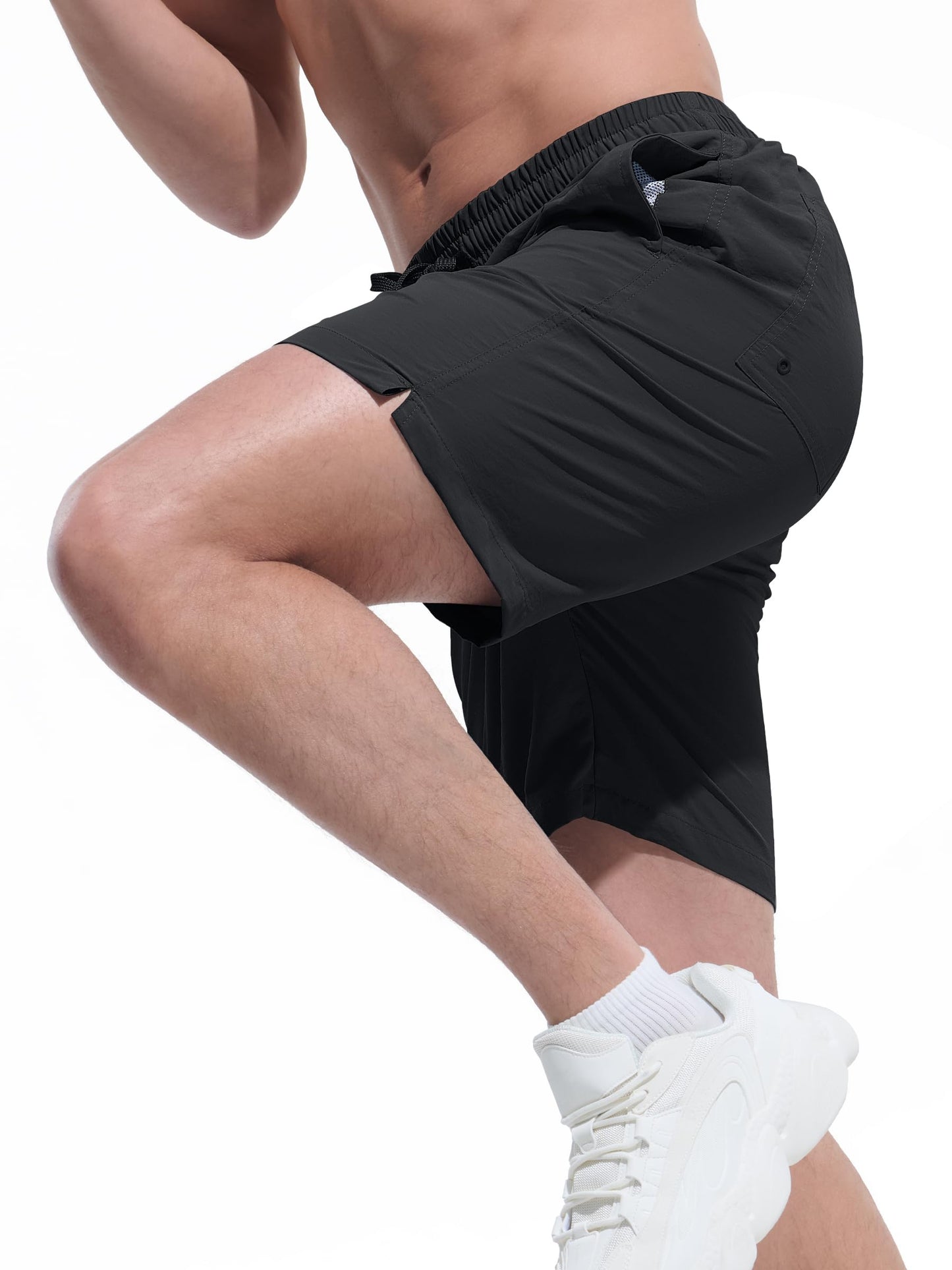 UIQUR Men's Swim Trunks Beach Board Shorts Quick Dry Swimsuit Bathing Suits with Pockets 7 Inch Inseam Mesh Lining Black L