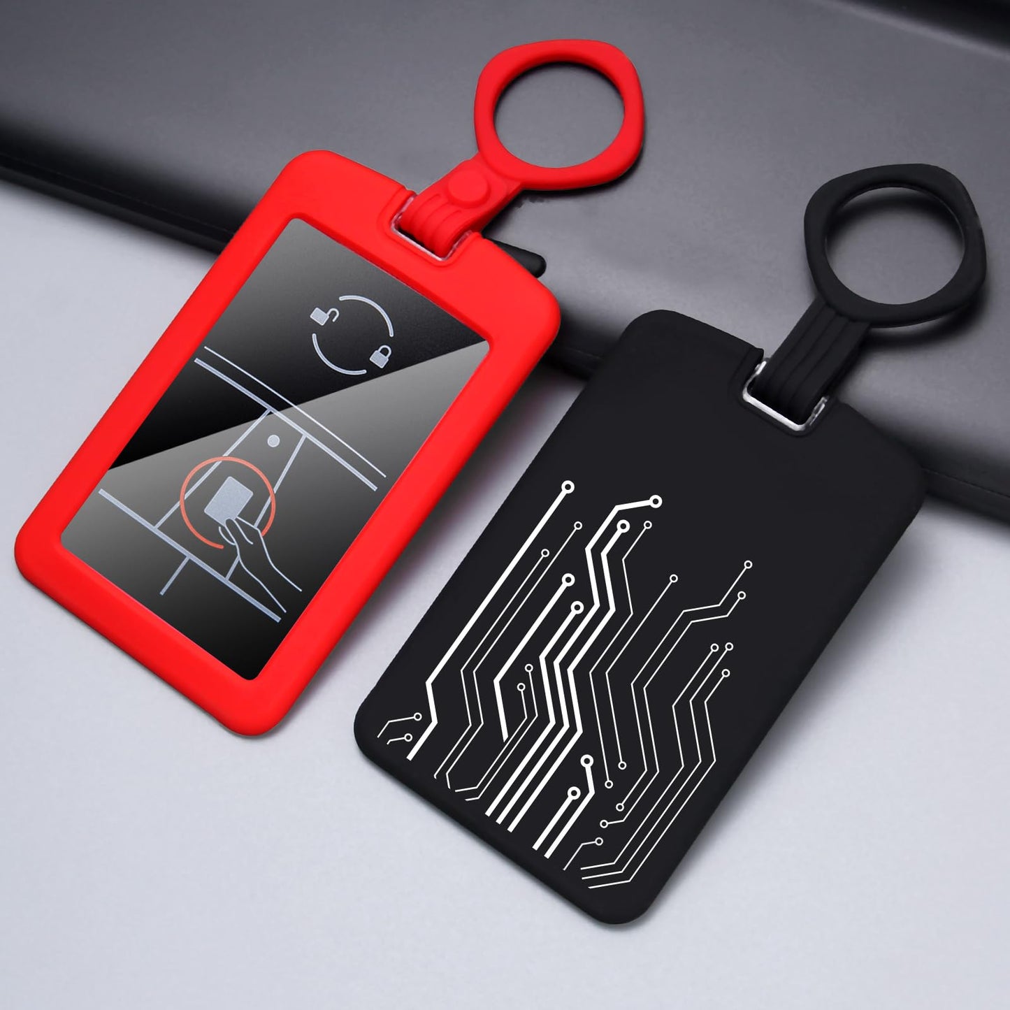 2 Pieces Key Card Holder Case for Tesla, Silicone Key Card Holder Compatible with Tesla Model 3 Y S X Key Cards, Black and Red