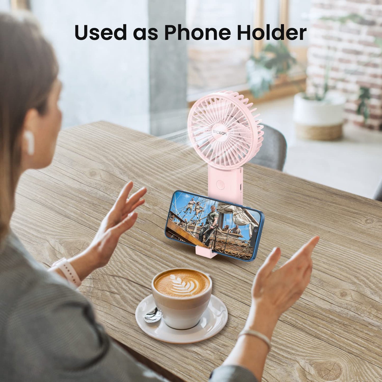 BICKON Handheld Portable Fan With USB Rechargeable Battery, 3 Adjustable Speed Personal Desk Table Fan With Base, Lightweight for Makeup, Travel, Outdoor Indoor Office - Women, Girls, Kids