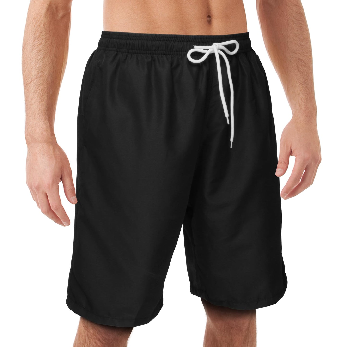 Scotamalone Mens Swim Trunks Swimming Shorts Swimwear Bathing Suits Quick Dry 11 Inch with Mesh Lining Pure Black