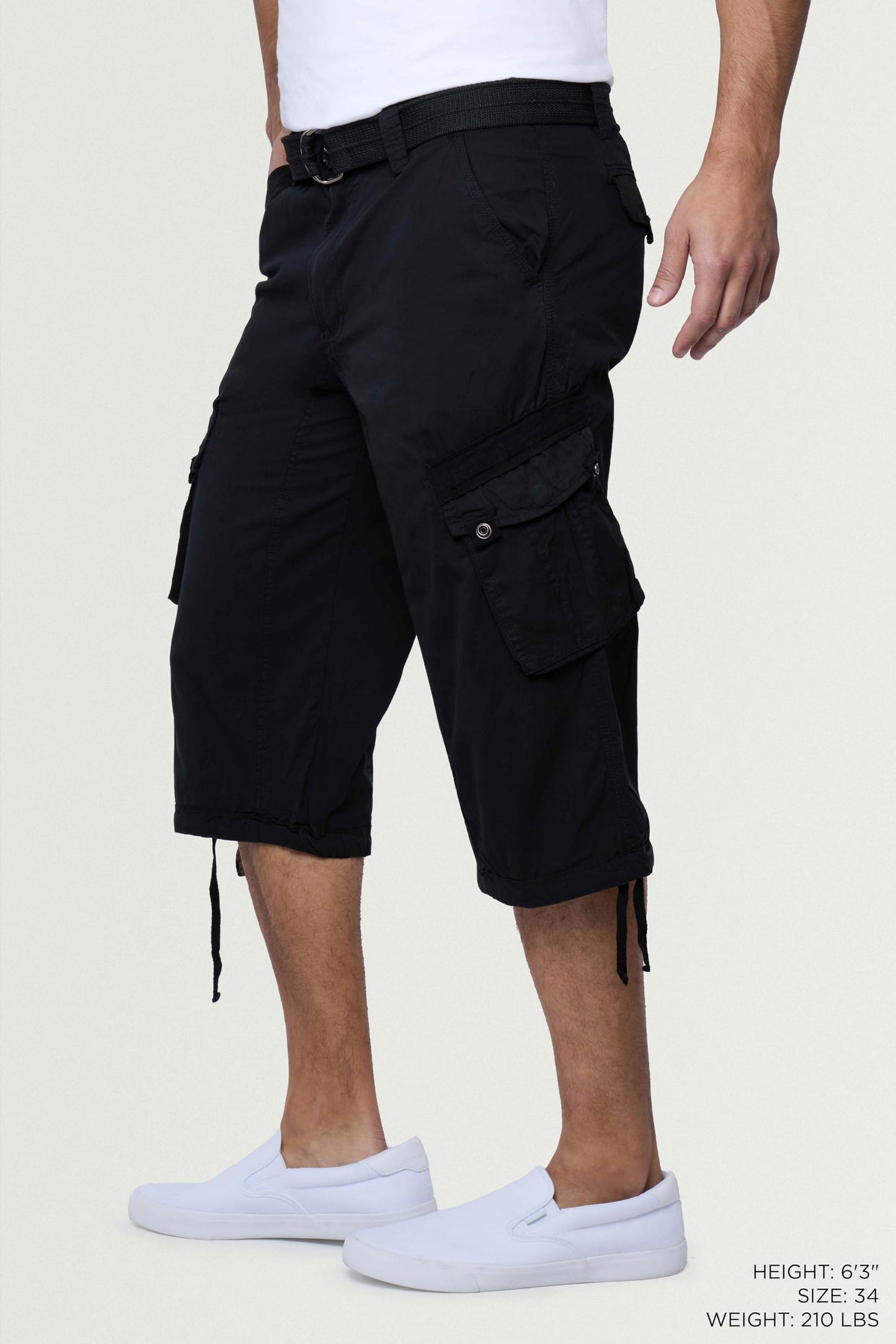 X RAY Men's Belted Long Cargo Shorts for Men, Below Knee Length Mens Cargo Shorts, 3/4 Pants (Big and Tall Shorts for Men) Black 38